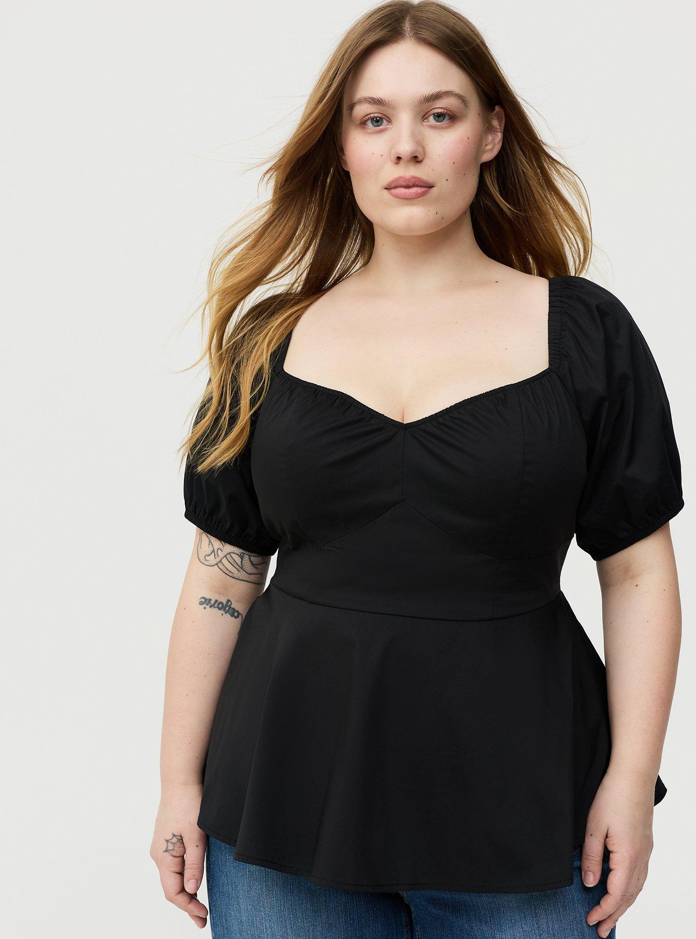 Poplin Peplum Top, DEEP BLACK, alternate