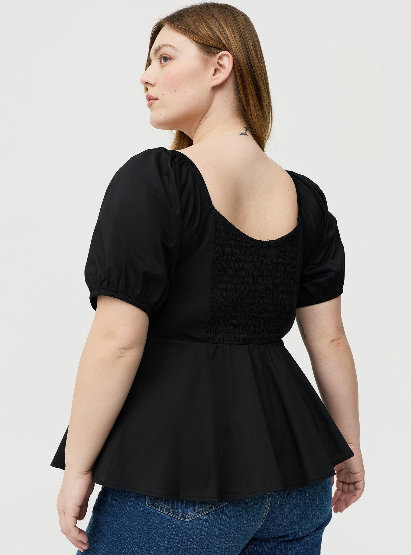 Poplin Peplum Top, DEEP BLACK, alternate