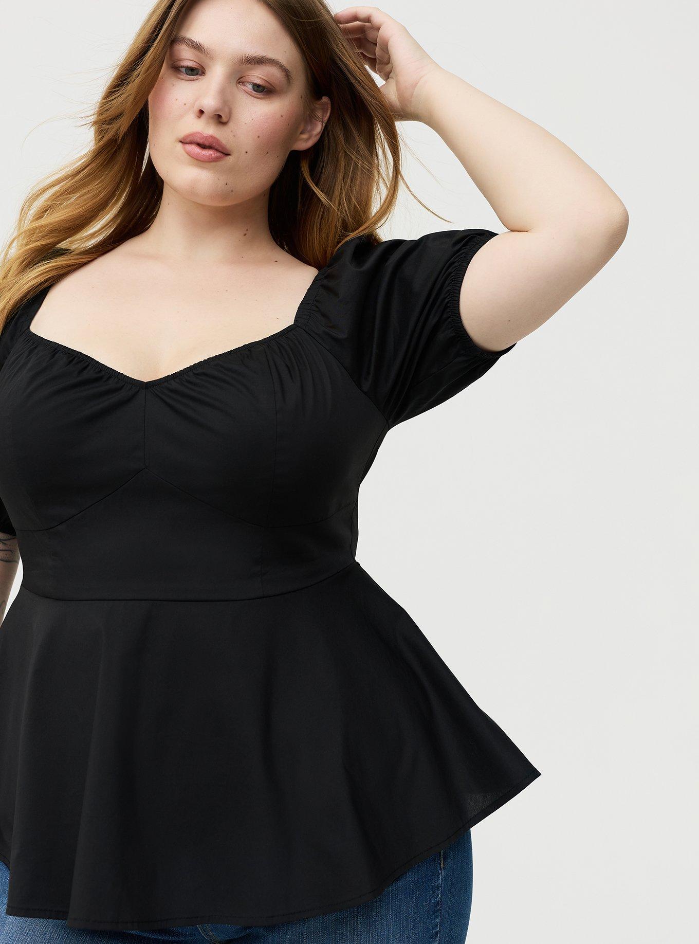 Poplin Peplum Top, DEEP BLACK, alternate