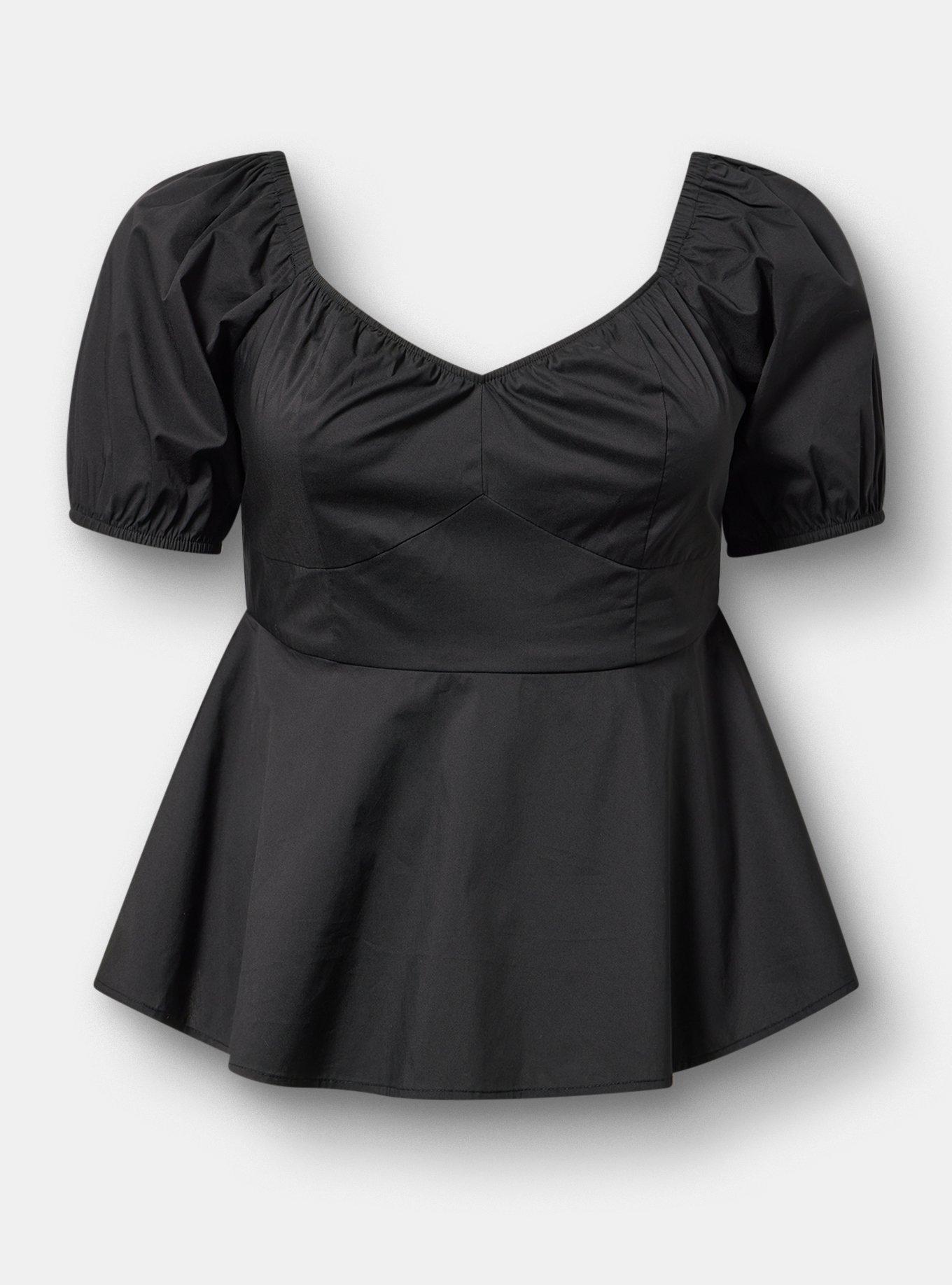 Poplin Peplum Top, DEEP BLACK, hi-res