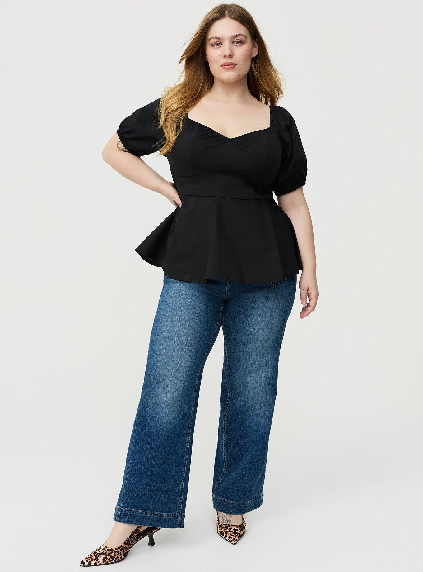 Poplin Peplum Top, DEEP BLACK, hi-res
