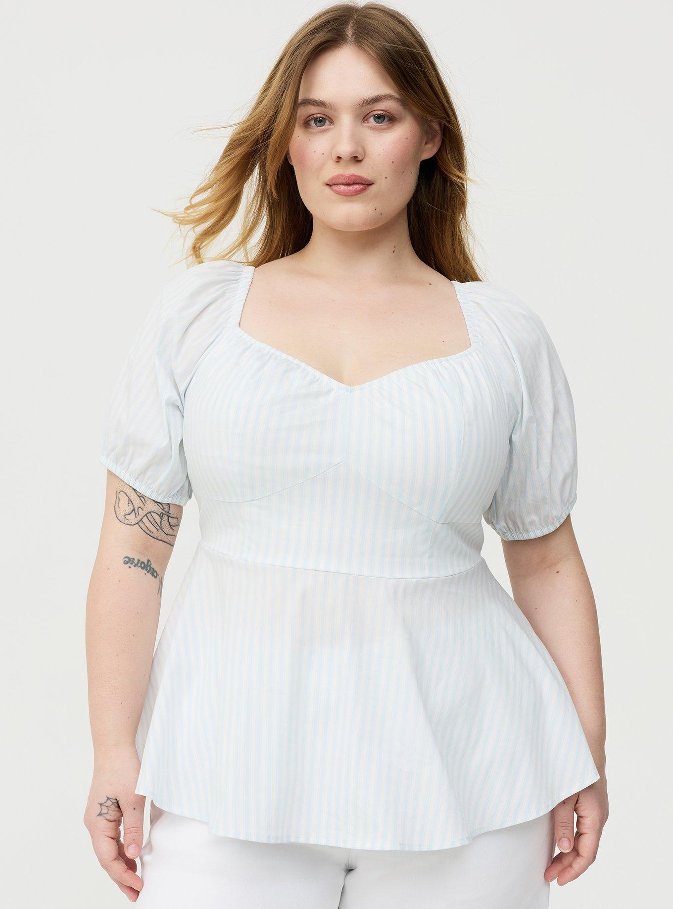 Poplin Peplum Top, MORA STRIPE BLUE, alternate