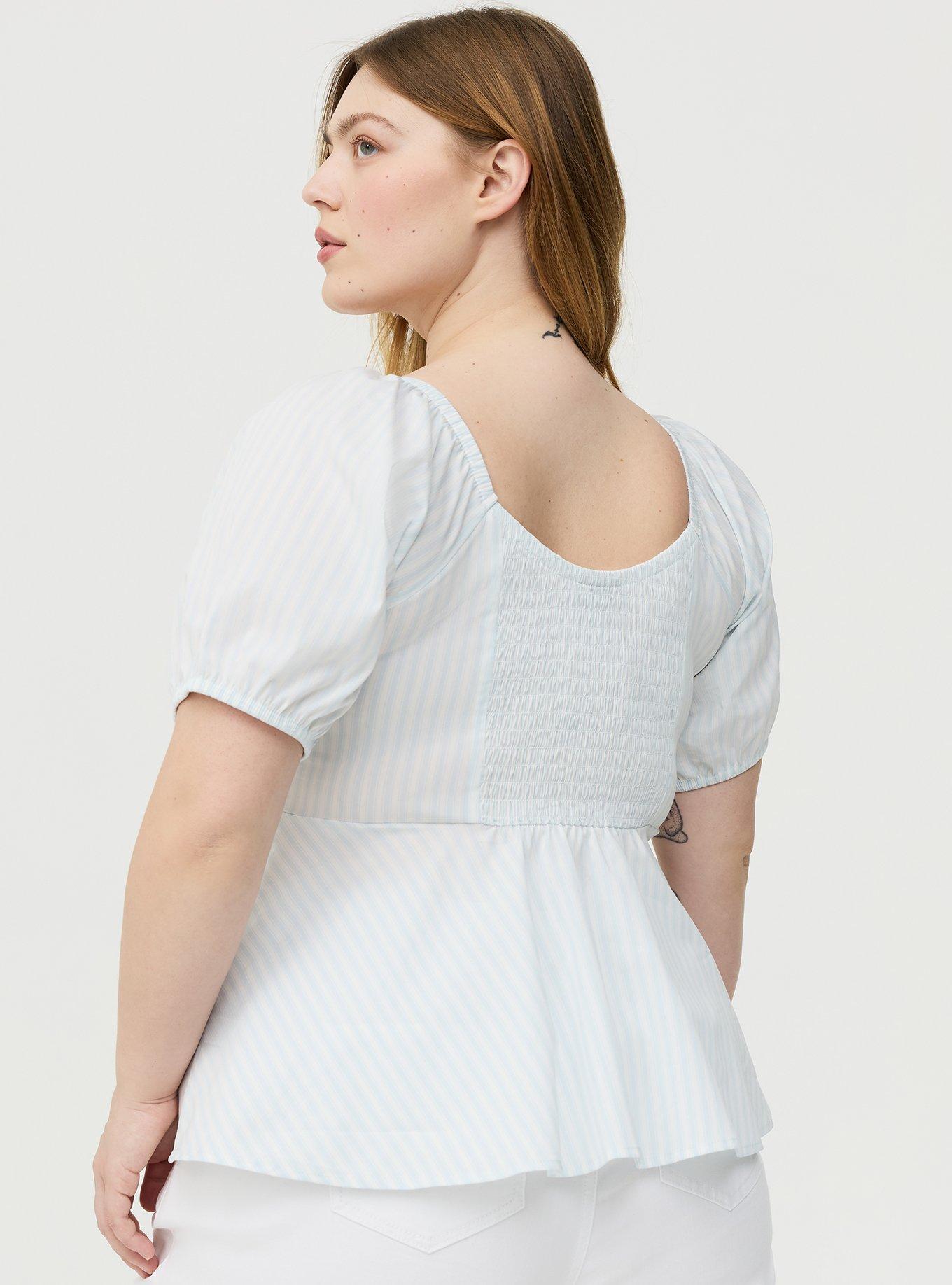 Poplin Peplum Top, MORA STRIPE BLUE, alternate