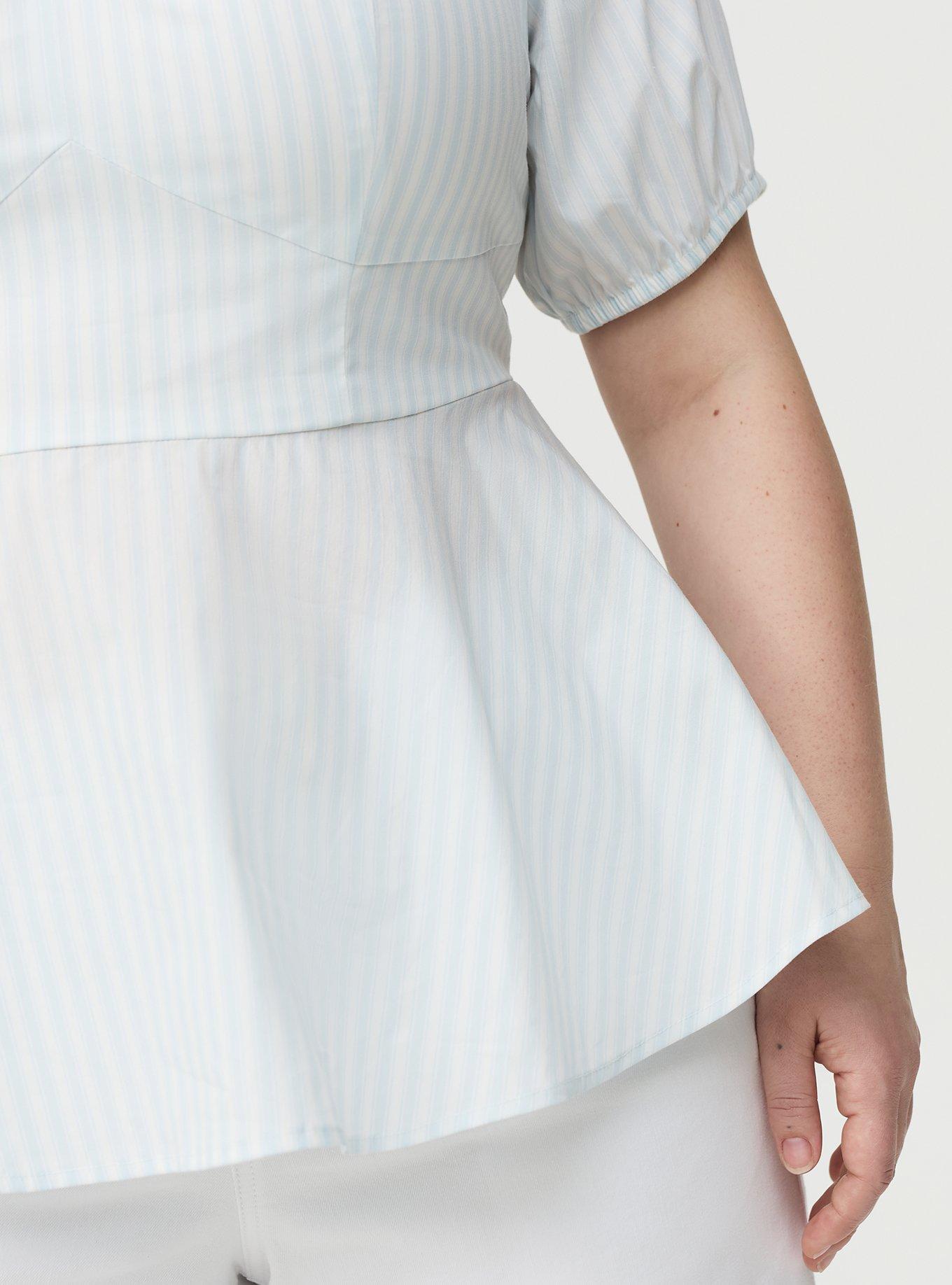 Poplin Peplum Top, MORA STRIPE BLUE, alternate