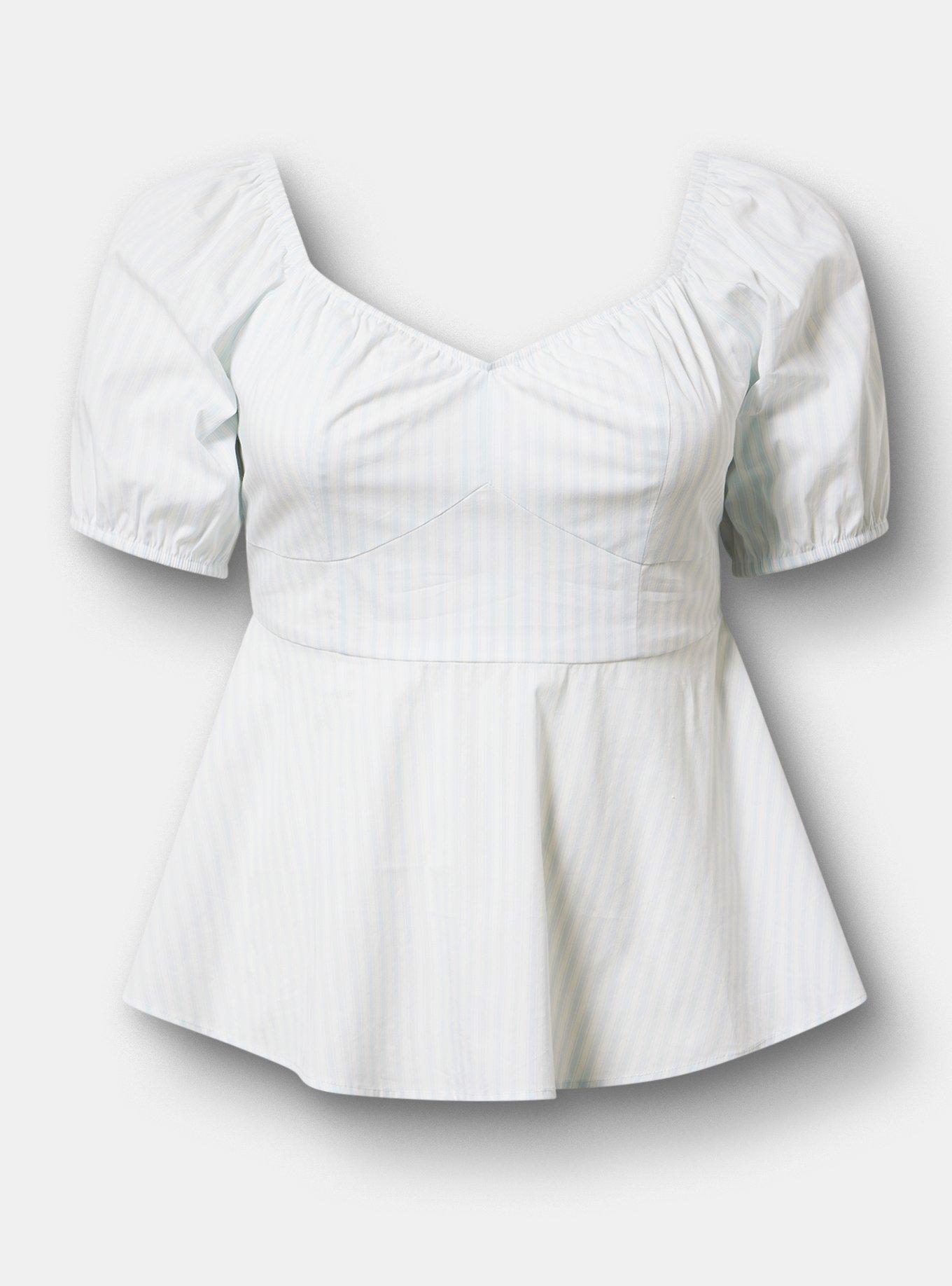 Poplin Peplum Top, MORA STRIPE BLUE, hi-res