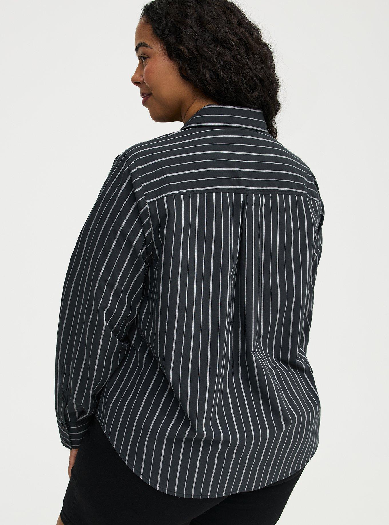 Relaxed Cotton Button-Up Shirt, CLOSER STRIPE BLACK, alternate