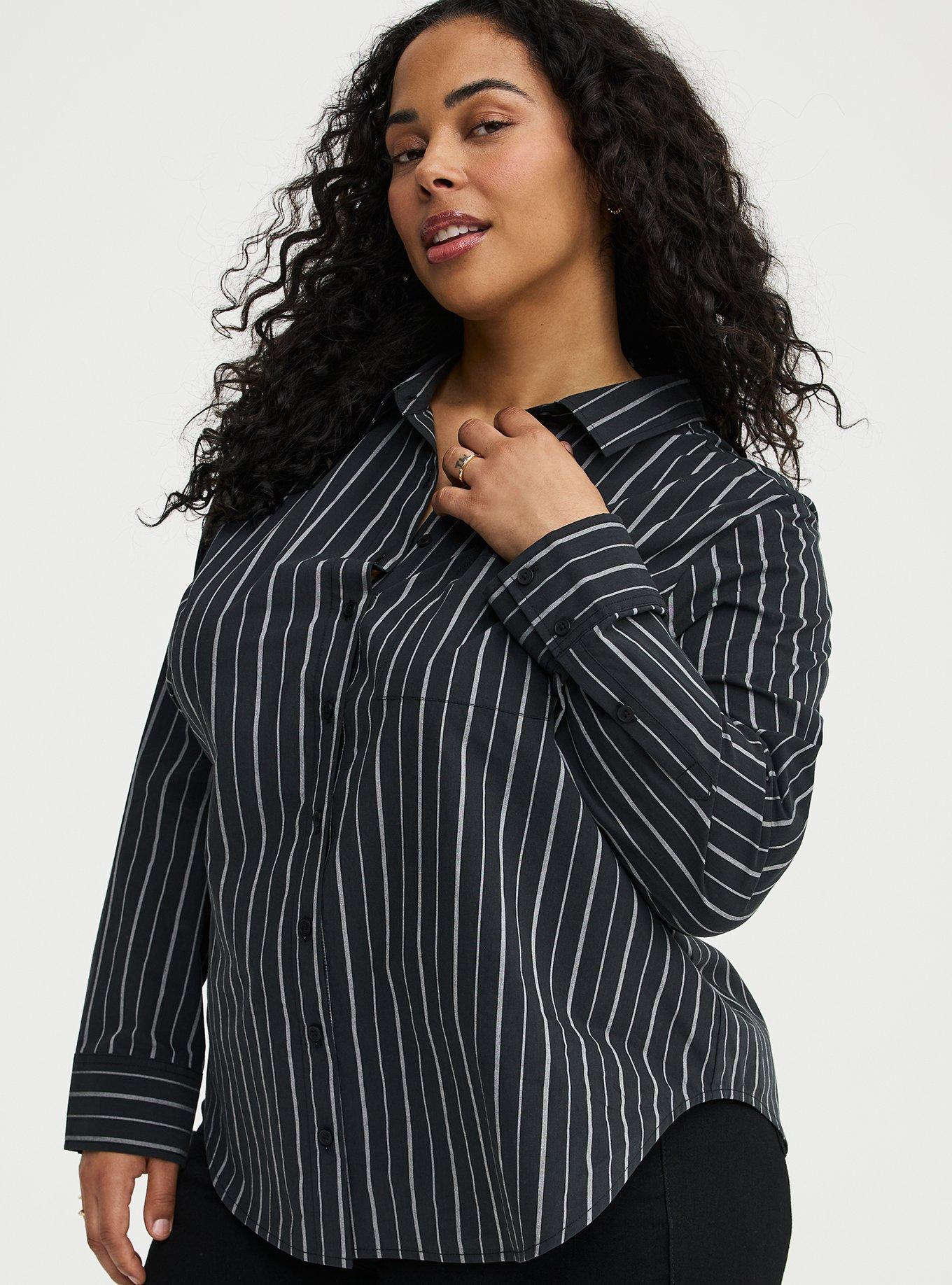 Relaxed Cotton Button-Up Shirt, CLOSER STRIPE BLACK, alternate