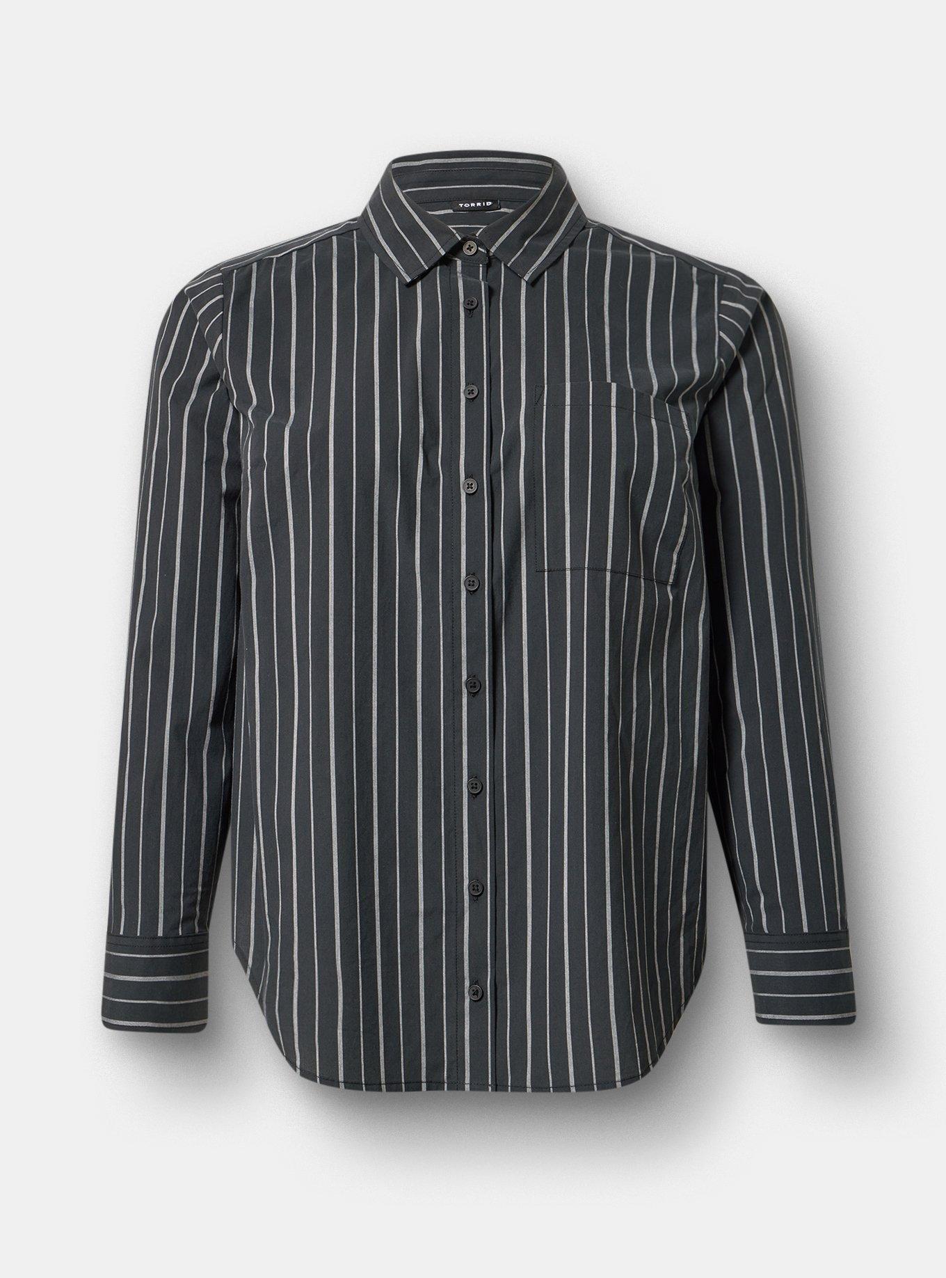 Relaxed Cotton Button-Up Shirt, CLOSER STRIPE BLACK, hi-res