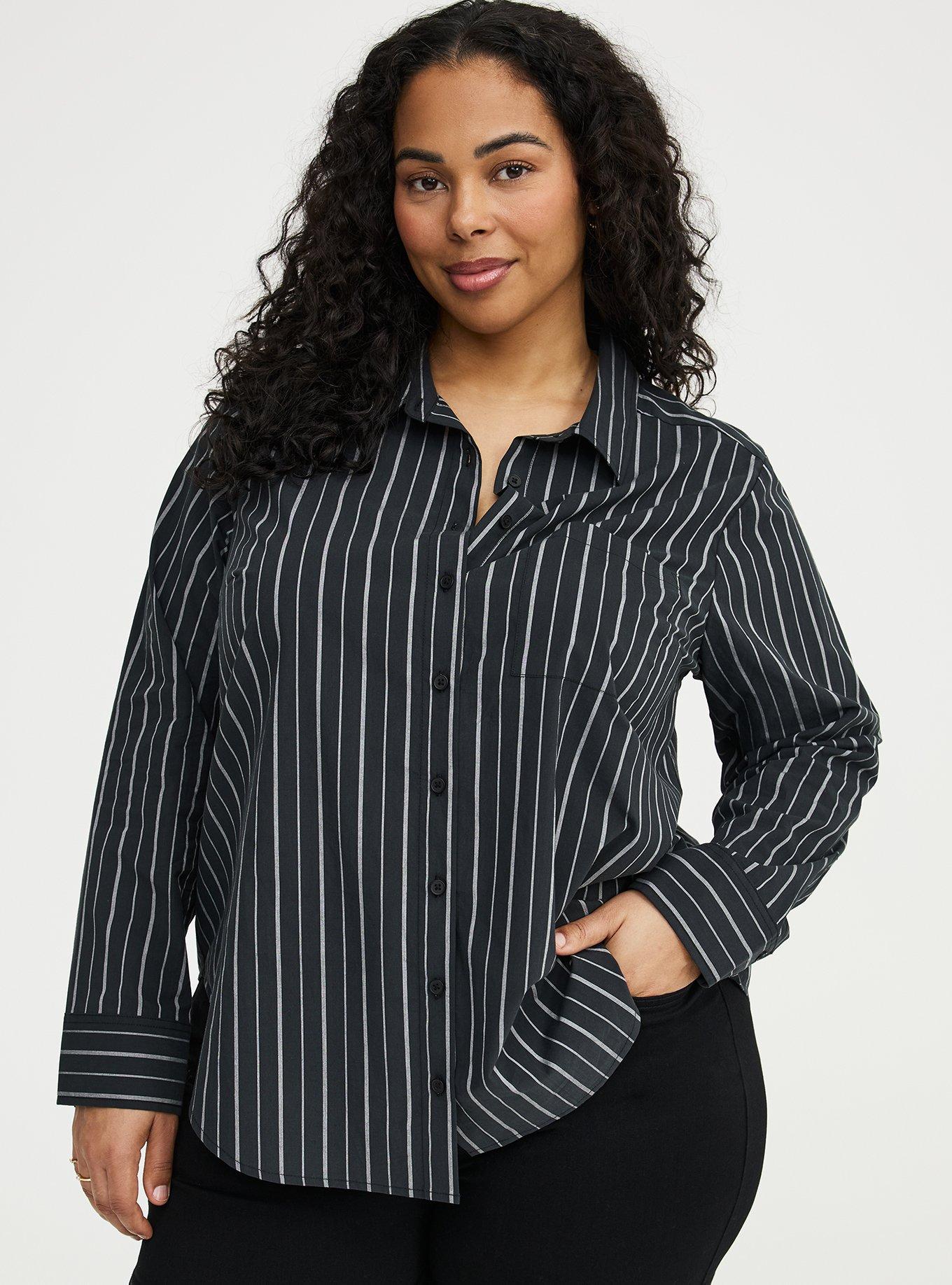 Relaxed Cotton Button-Up Shirt, CLOSER STRIPE BLACK, hi-res