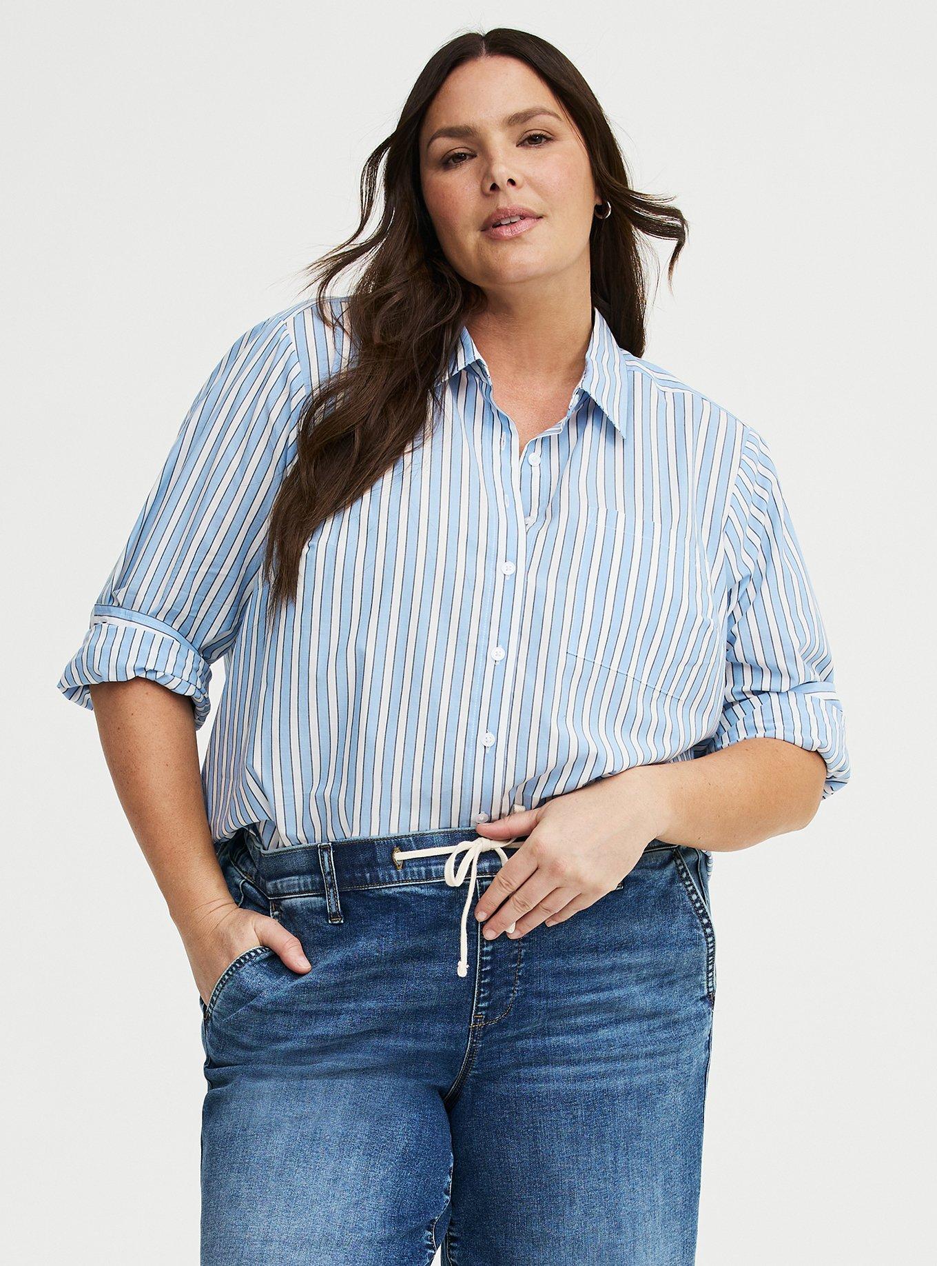 Relaxed Cotton Button-Up Shirt, ANYA STRIPE BLUE, alternate
