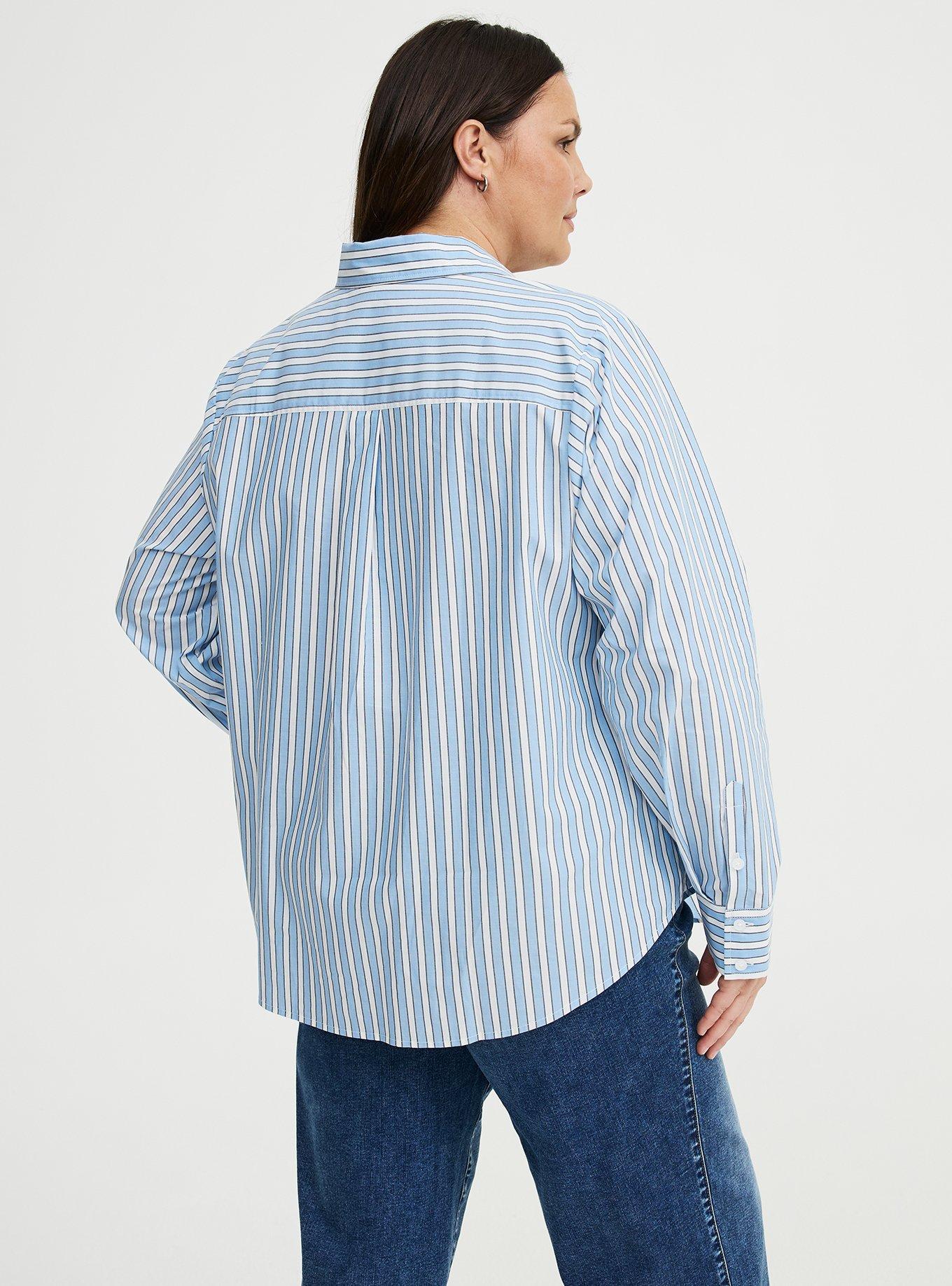 Relaxed Cotton Button-Up Shirt, ANYA STRIPE BLUE, alternate