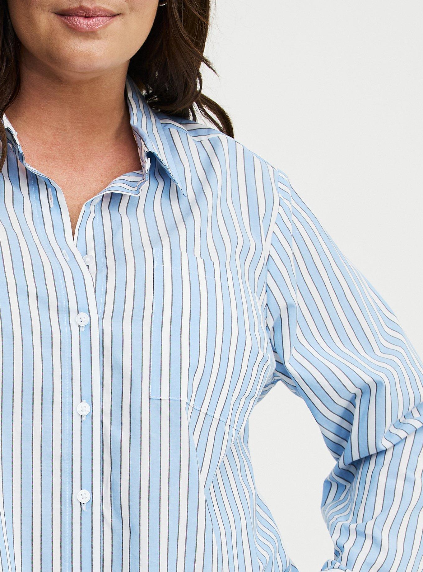 Relaxed Cotton Button-Up Shirt, ANYA STRIPE BLUE, alternate