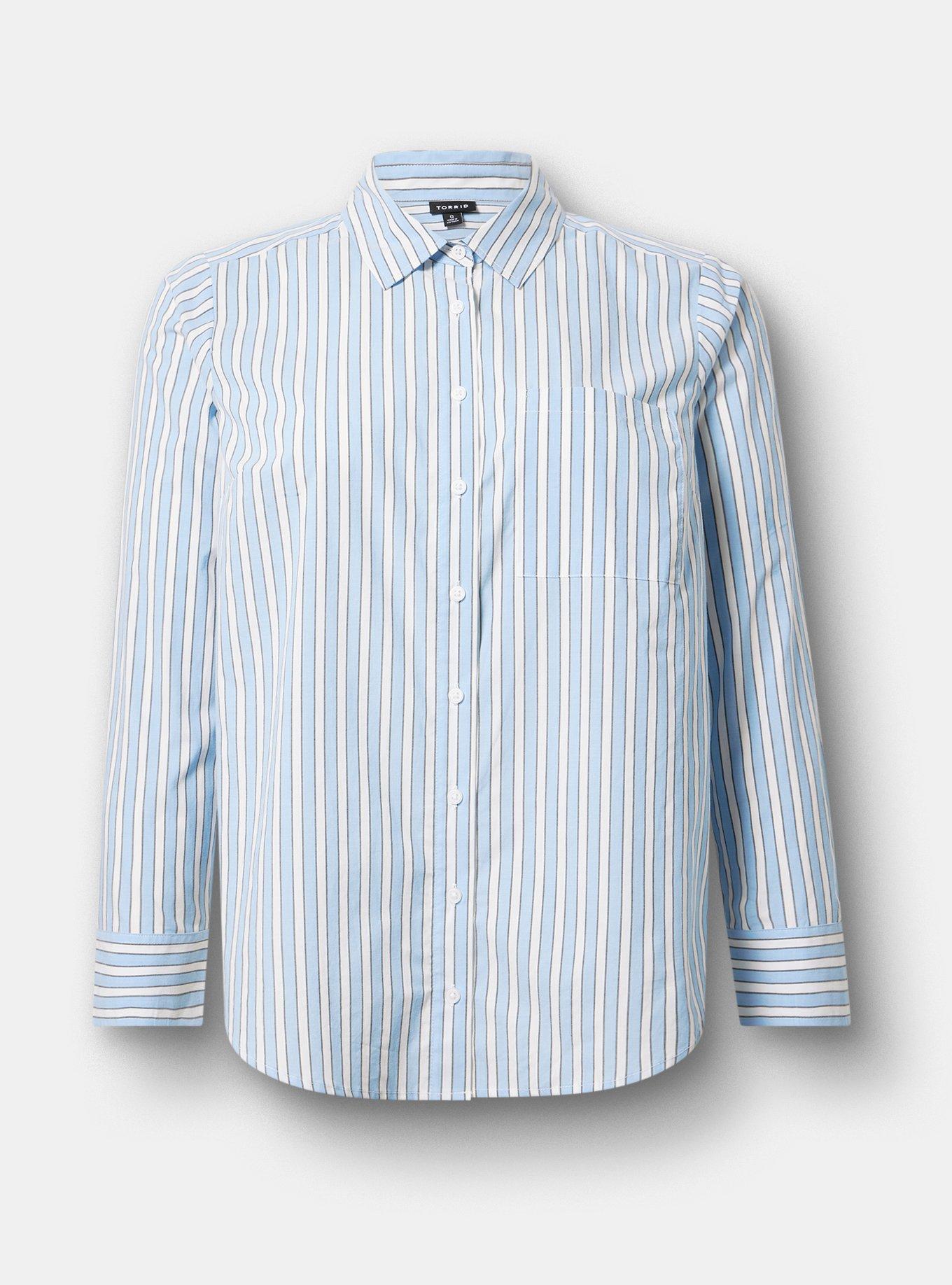 Relaxed Cotton Button-Up Shirt, ANYA STRIPE BLUE, hi-res