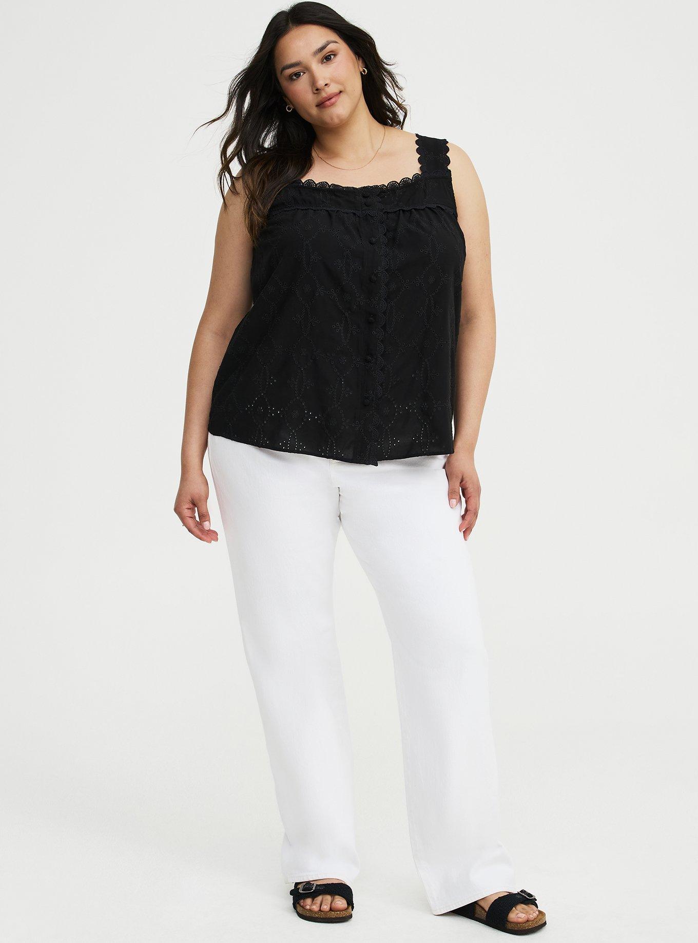 Eyelet Square Neck Top, DEEP BLACK, alternate