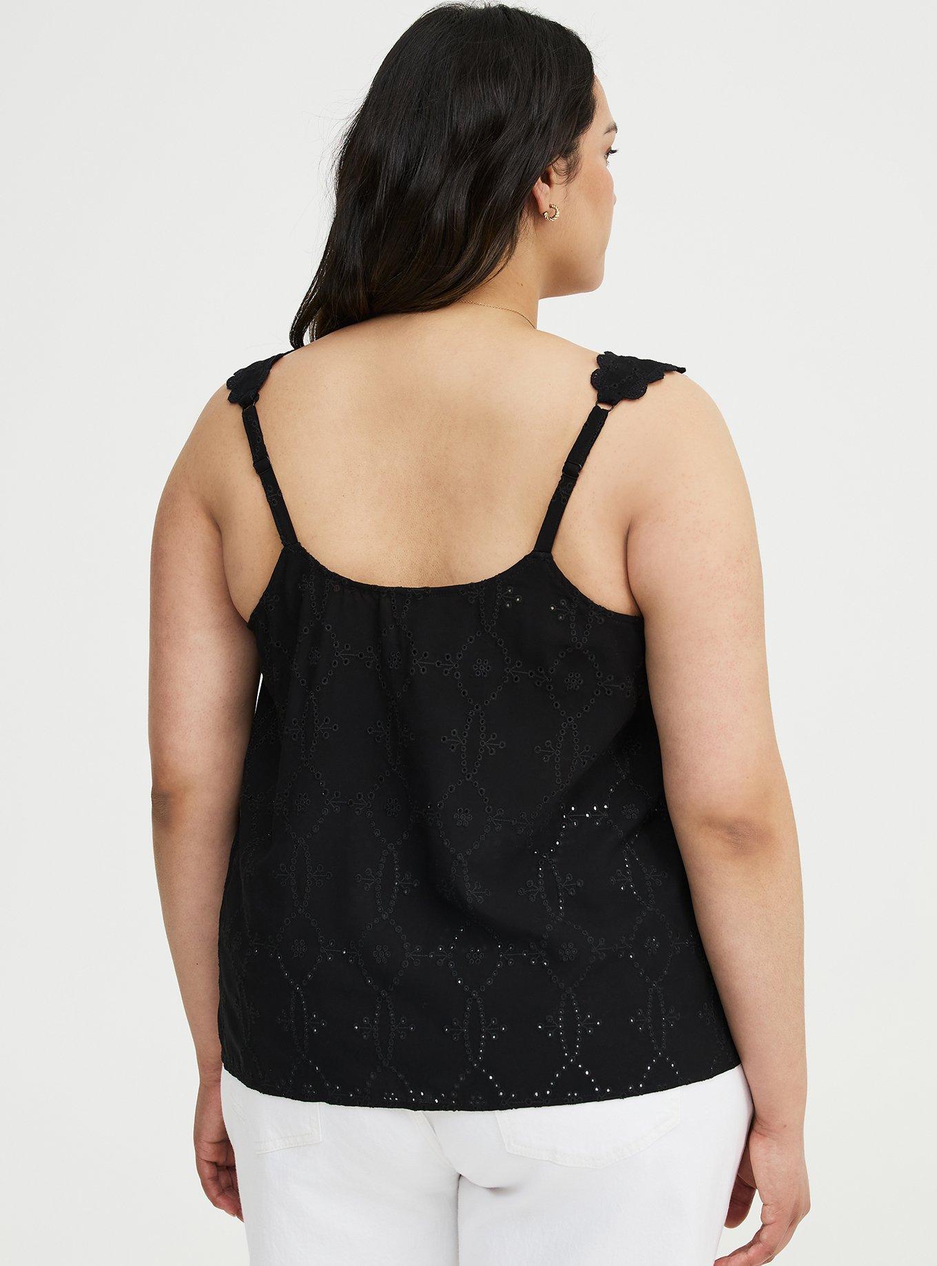 Eyelet Square Neck Top, DEEP BLACK, alternate