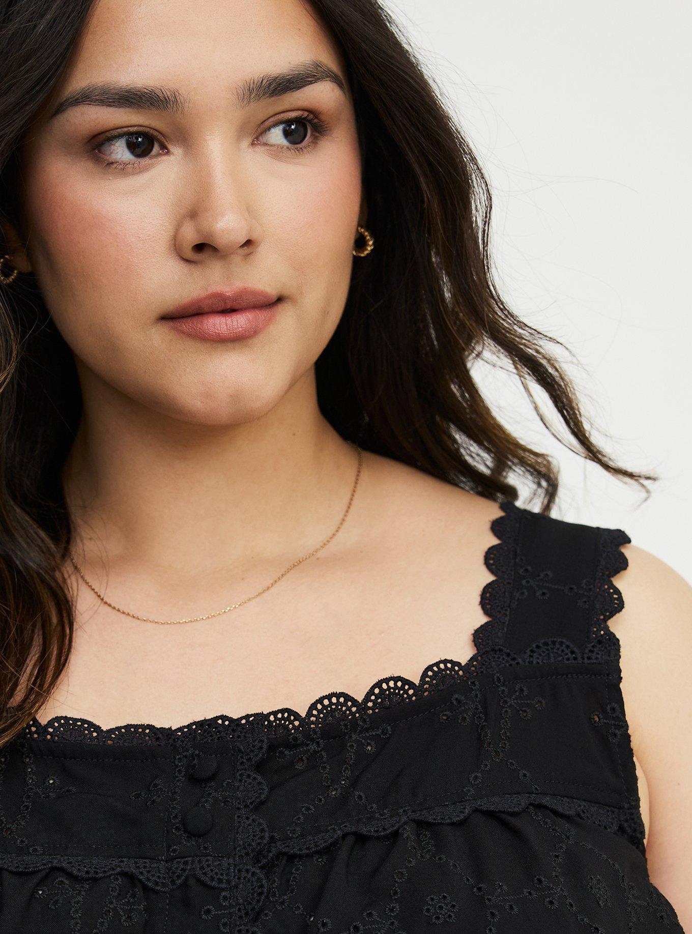 Eyelet Square Neck Top, DEEP BLACK, alternate