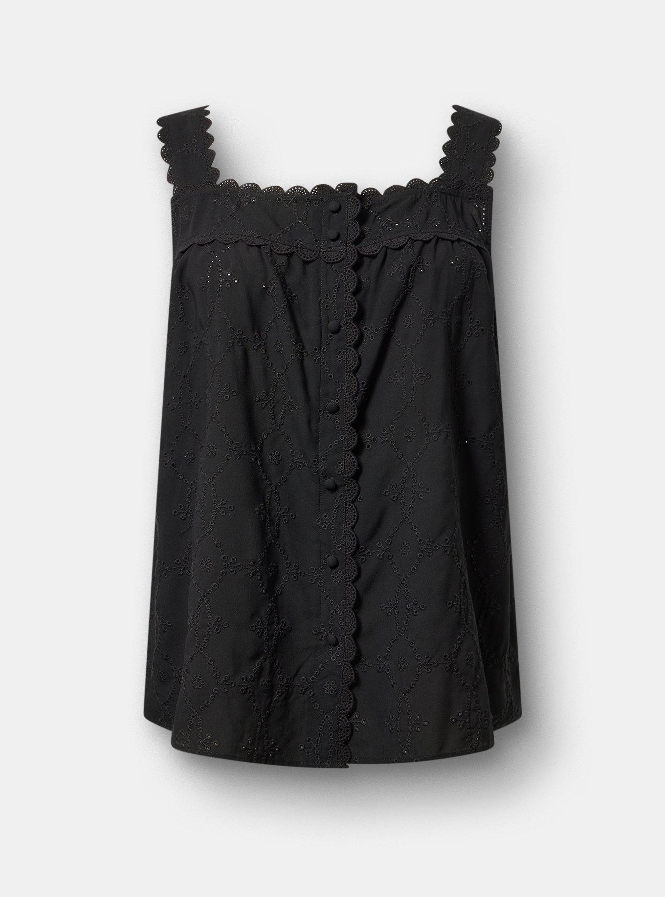 Eyelet Square Neck Top, DEEP BLACK, hi-res