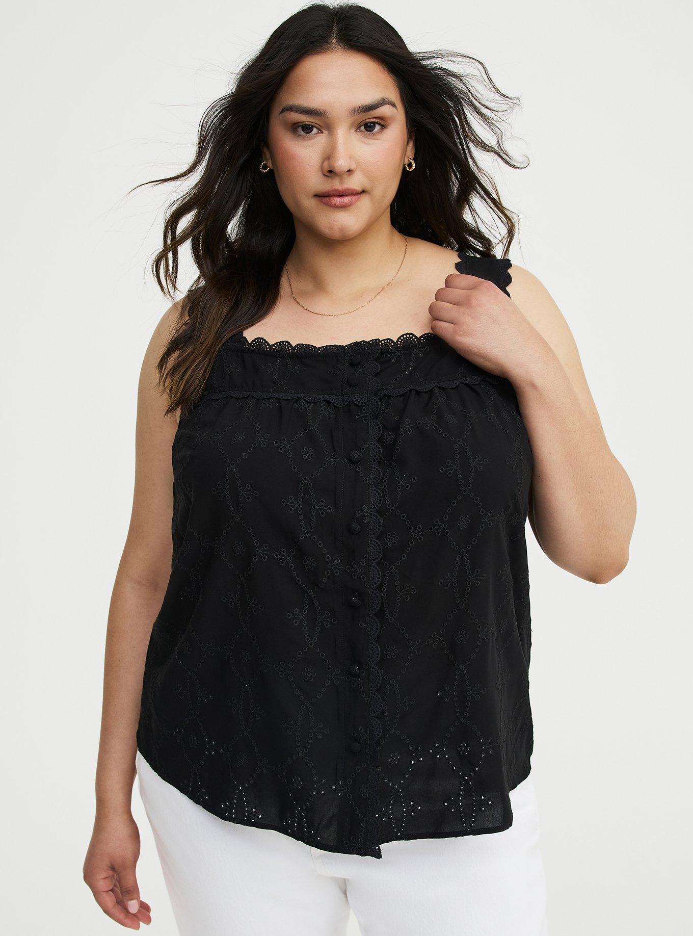 Eyelet Square Neck Top, DEEP BLACK, hi-res