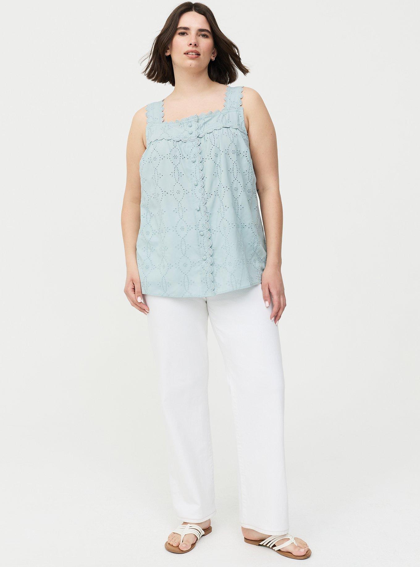 Eyelet Square Neck Top, GRAY MIST, alternate