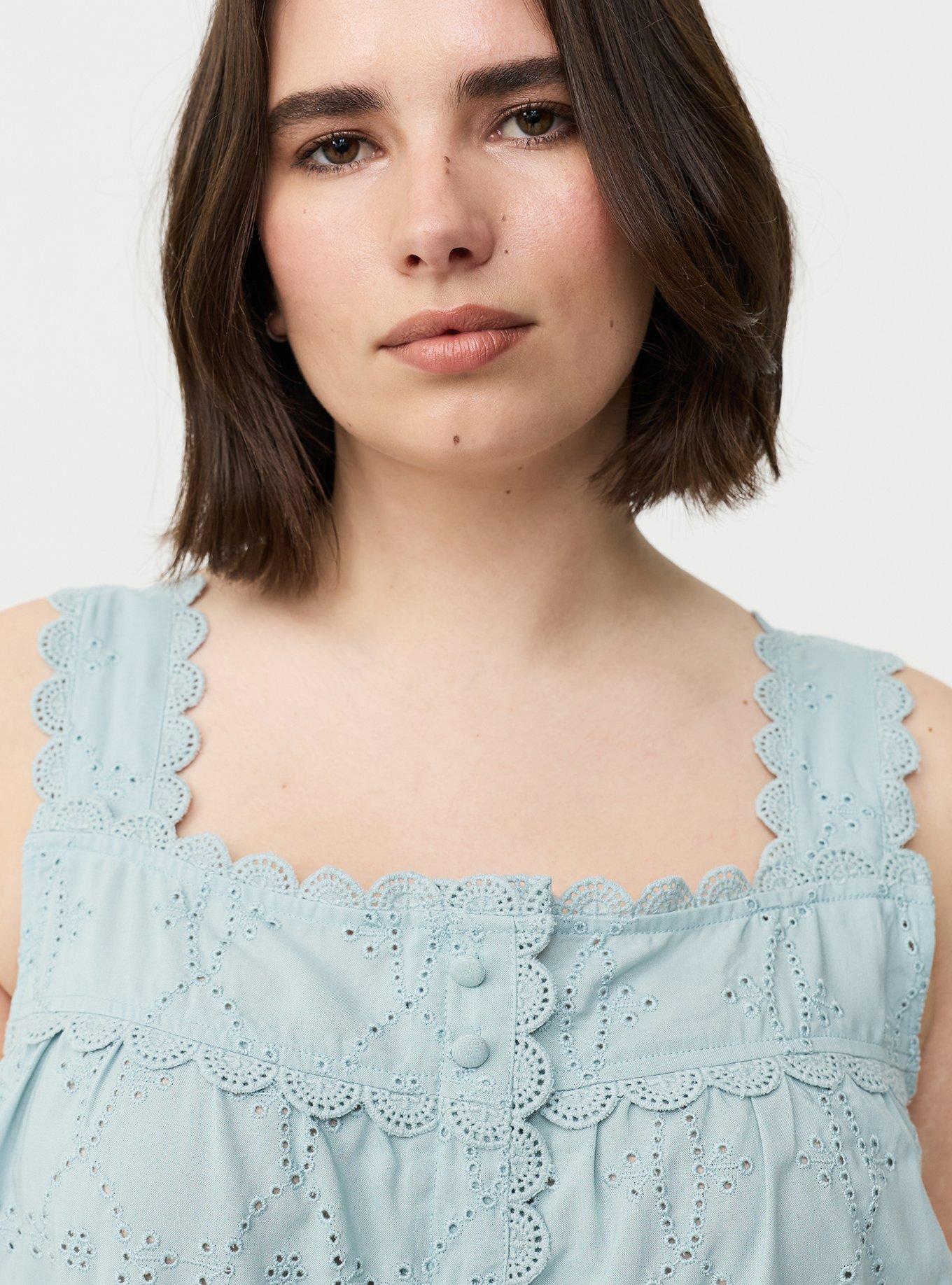 Eyelet Square Neck Top, GRAY MIST, alternate