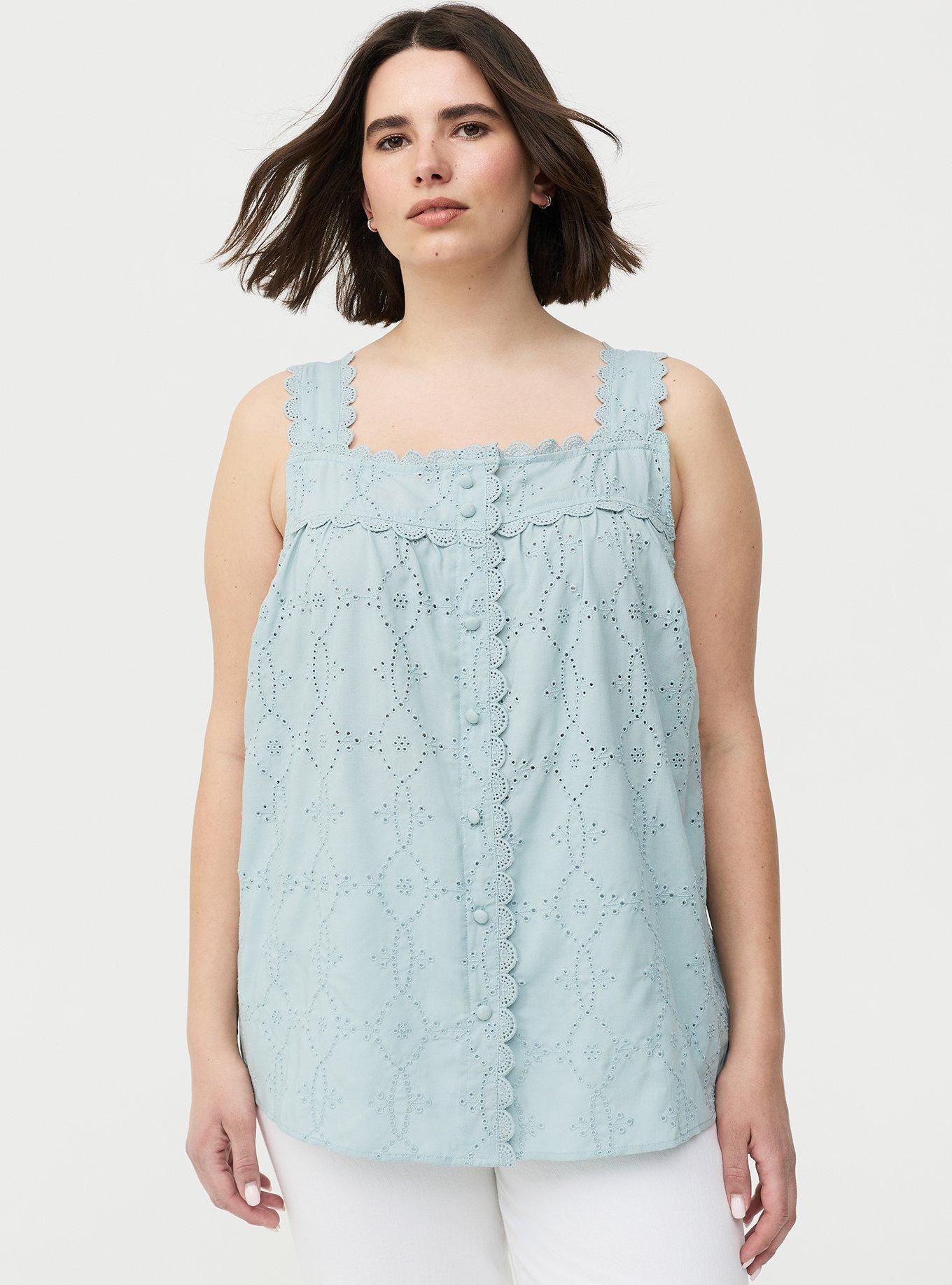 Eyelet Square Neck Top, GRAY MIST, hi-res