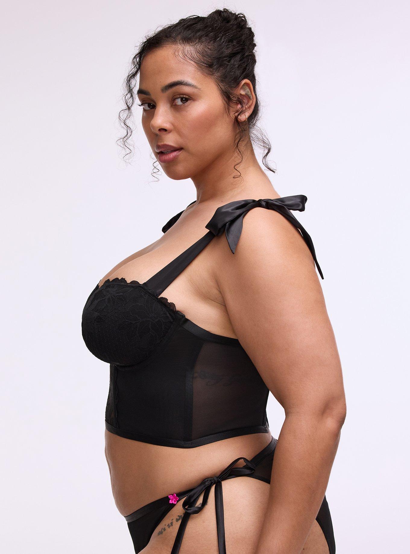 Romantic Underwire Lace & Mesh Bustier, RICH BLACK, alternate