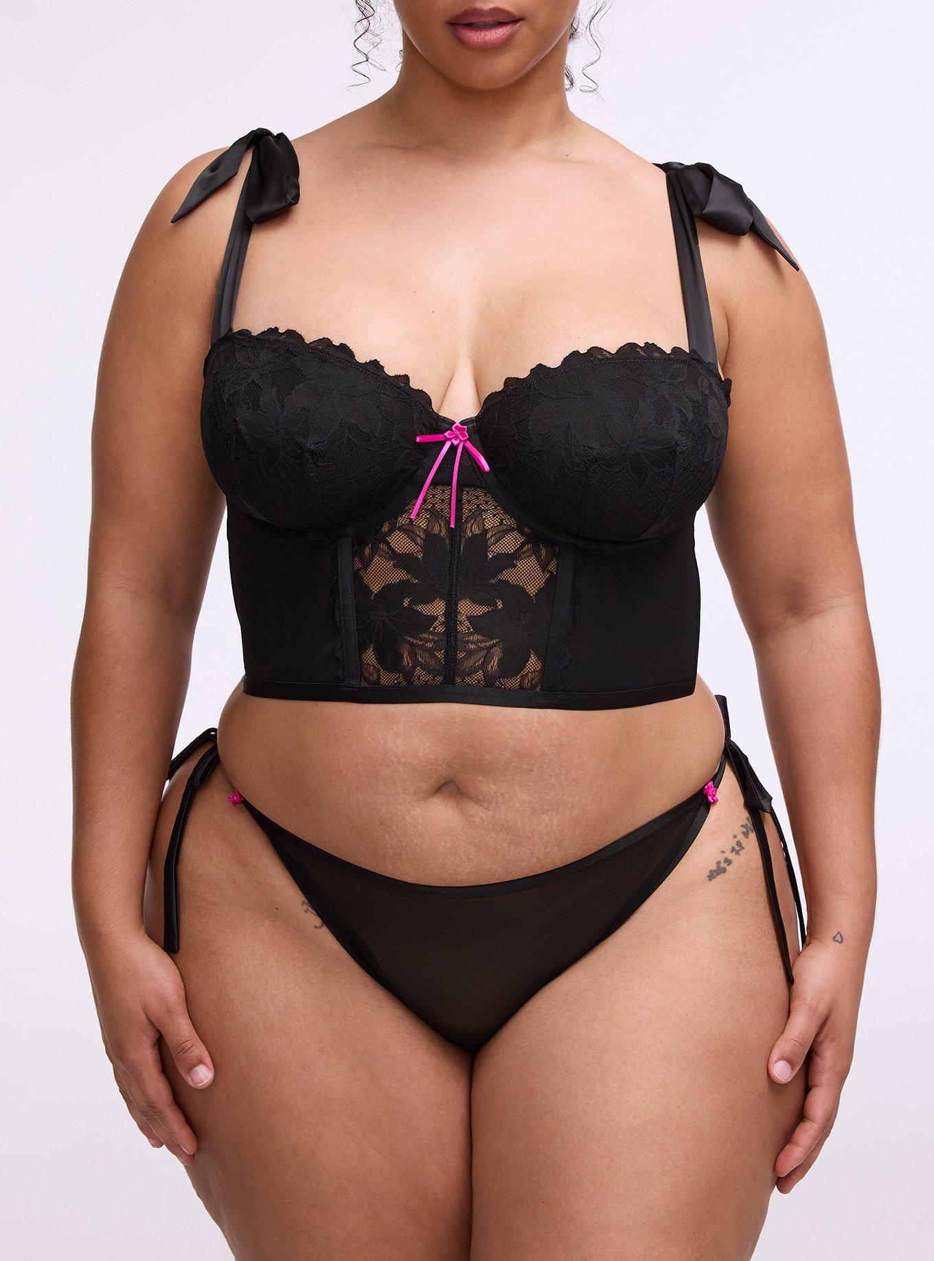 Romantic Underwire Lace & Mesh Bustier, RICH BLACK, alternate