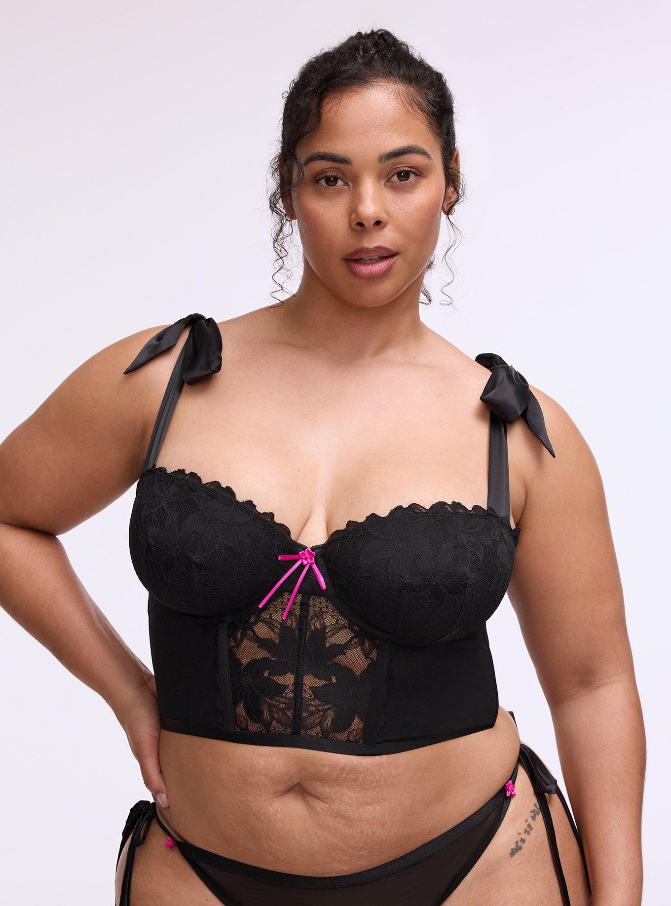 Romantic Underwire Lace & Mesh Bustier, RICH BLACK, hi-res