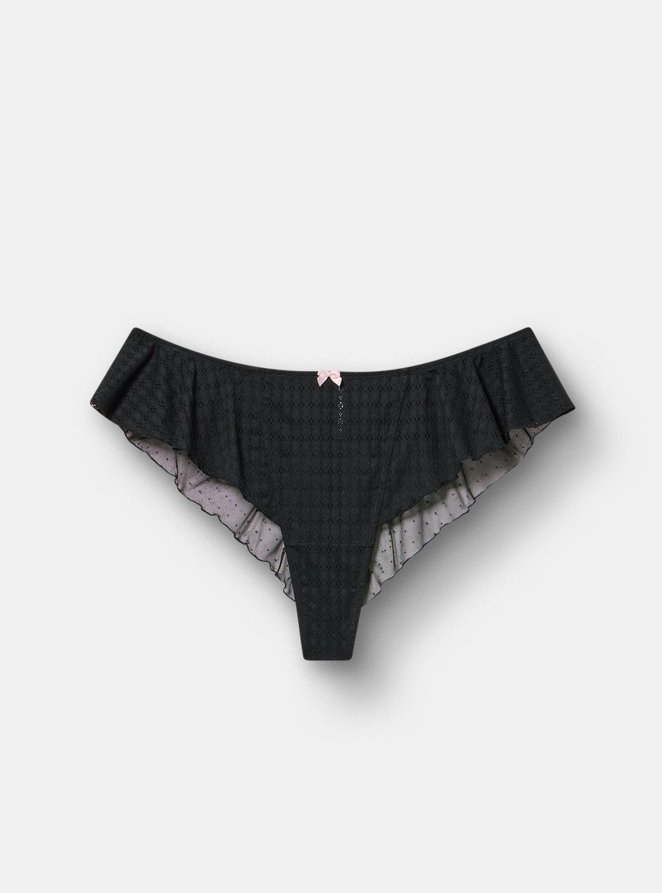 Pointelle Ruffle Tanga Panty, RICH BLACK, hi-res