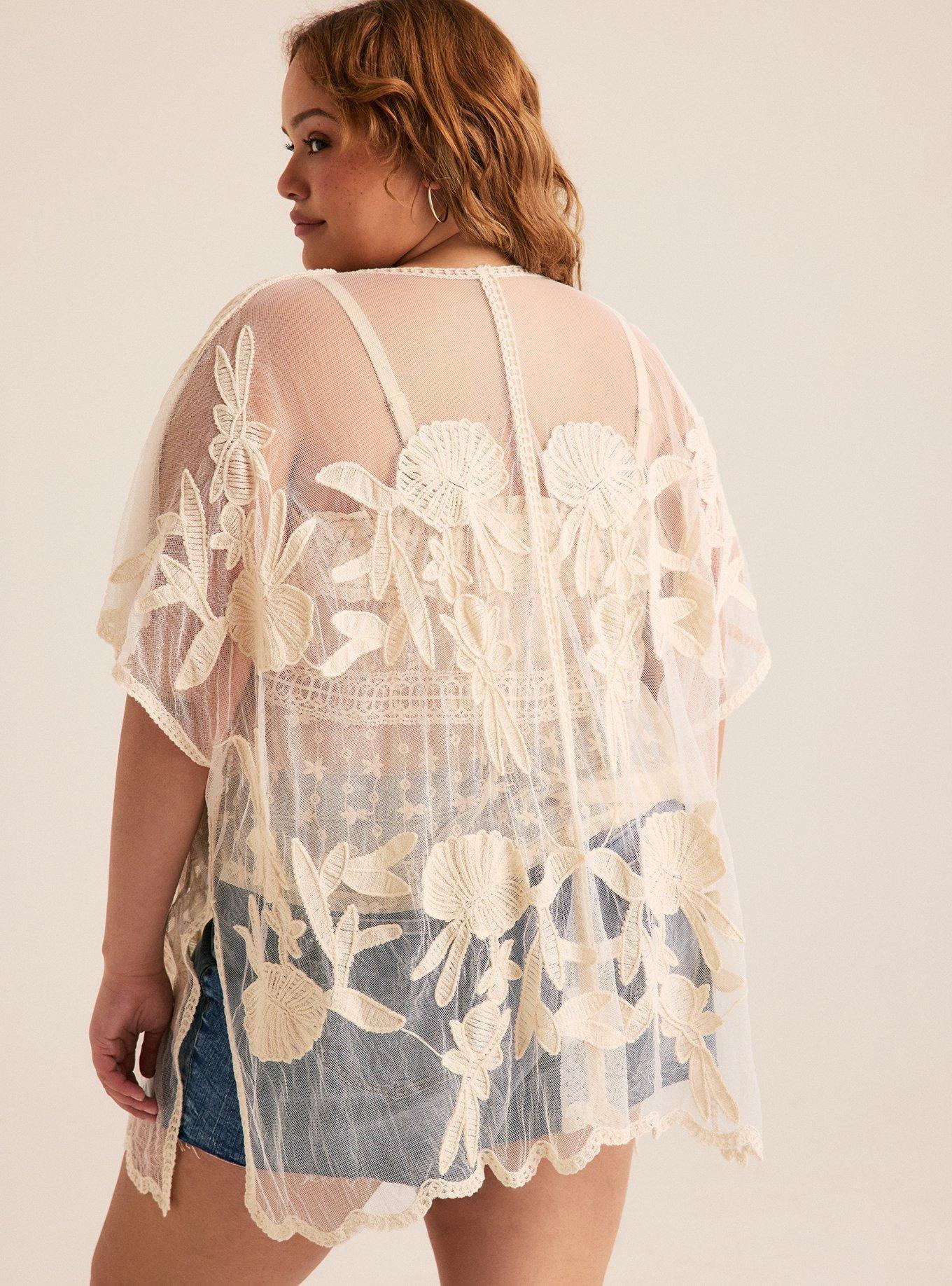 Floral Applique Ruana, NATURAL, alternate