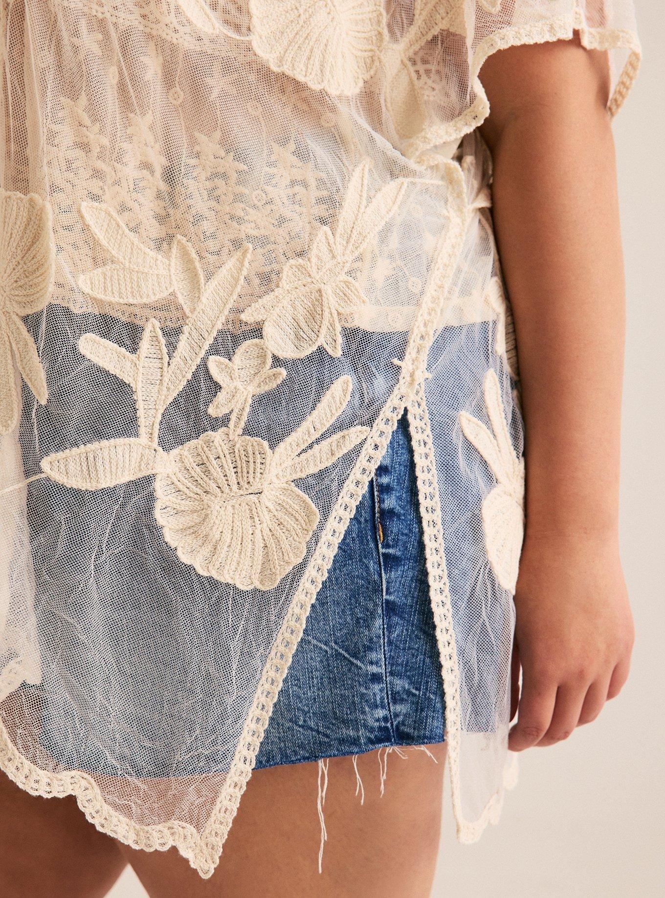 Floral Applique Ruana, NATURAL, alternate