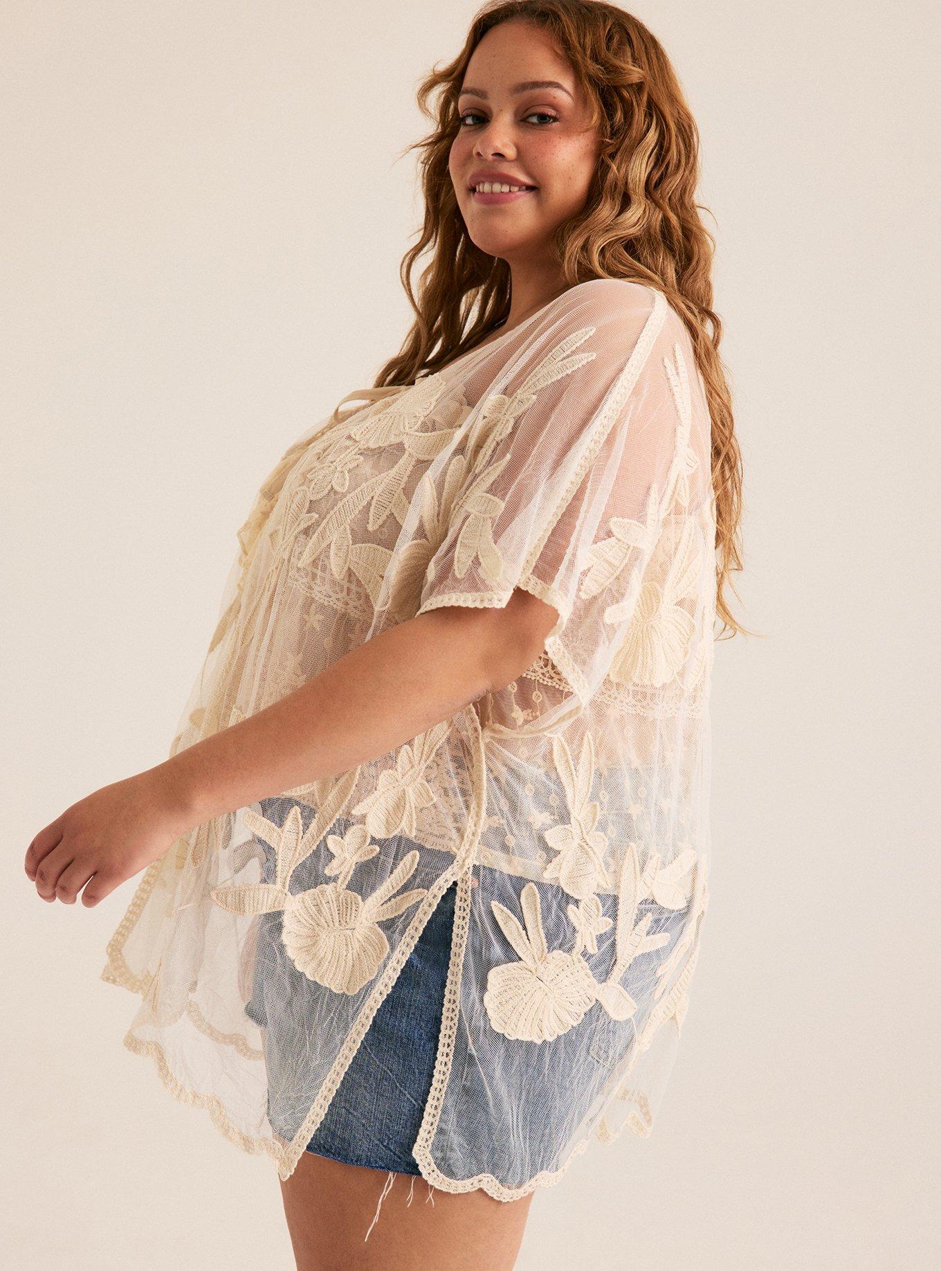 Floral Applique Ruana, NATURAL, alternate