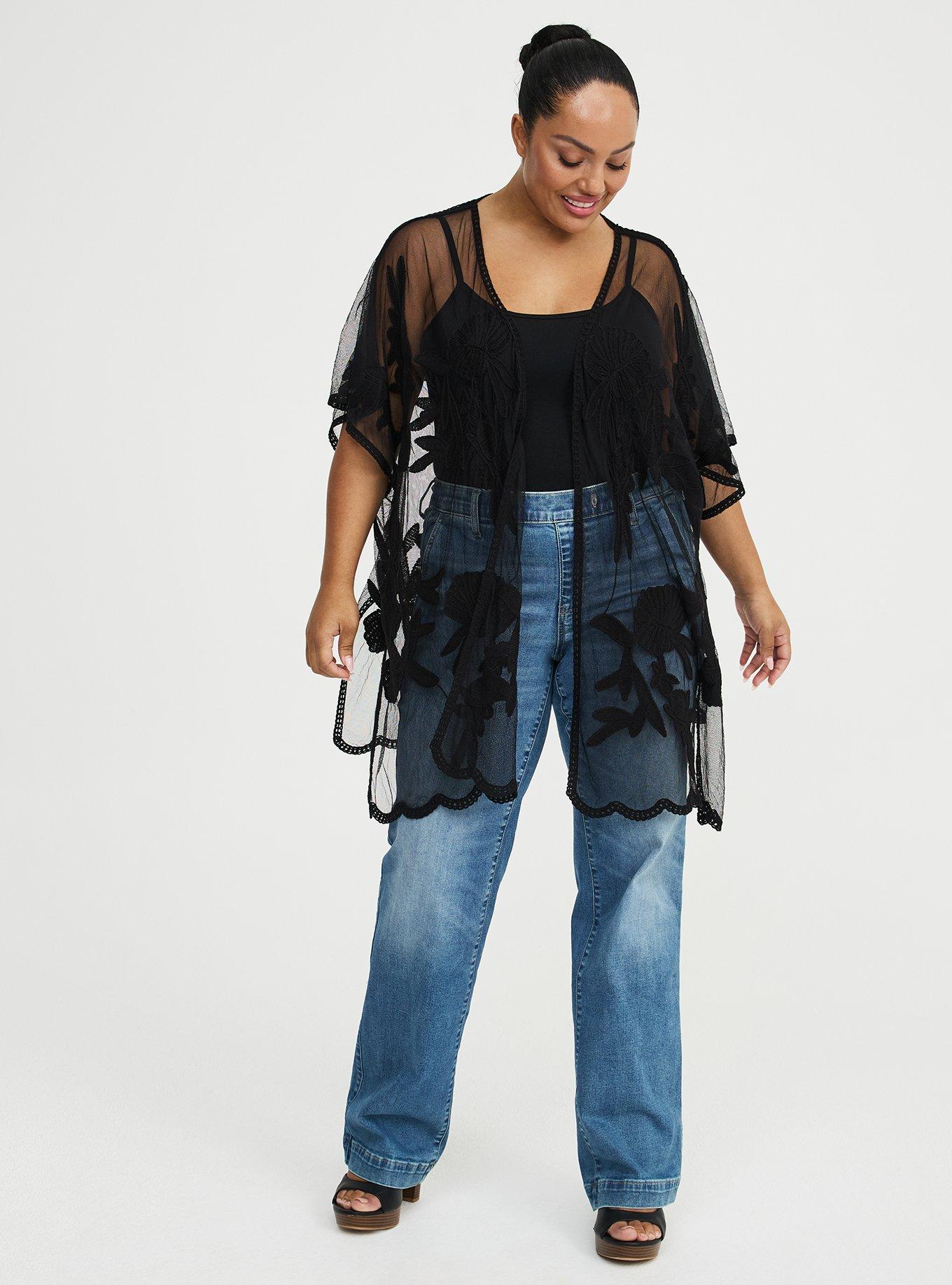Floral Applique Ruana, DEEP BLACK, alternate