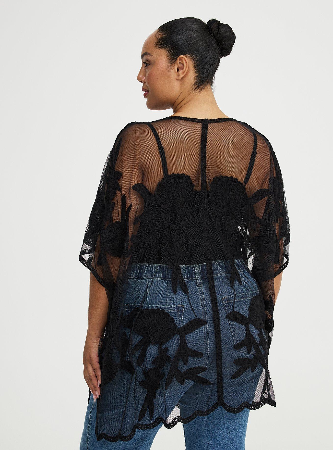 Floral Applique Ruana, DEEP BLACK, alternate