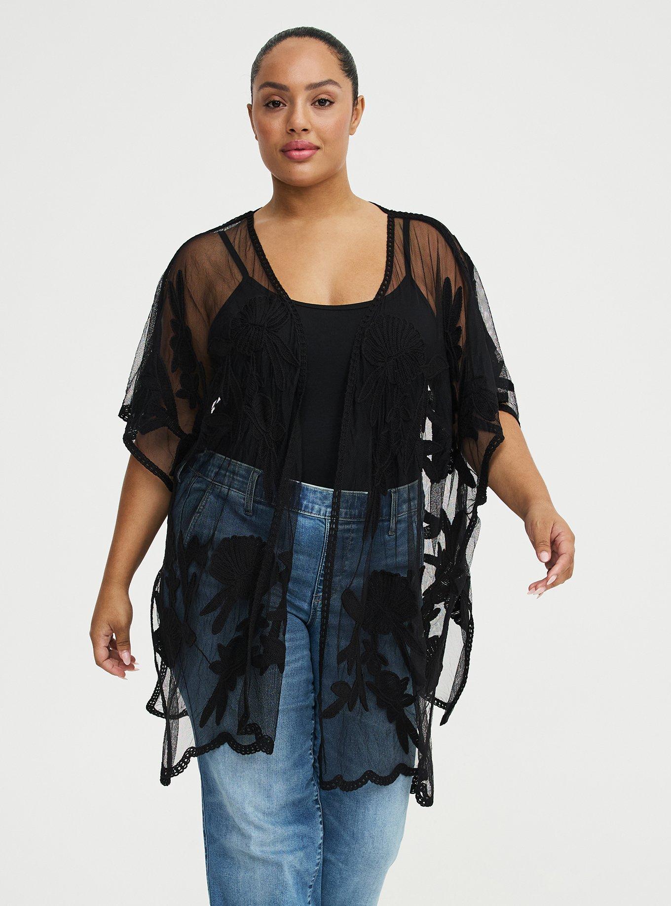 Floral Applique Ruana, DEEP BLACK, alternate