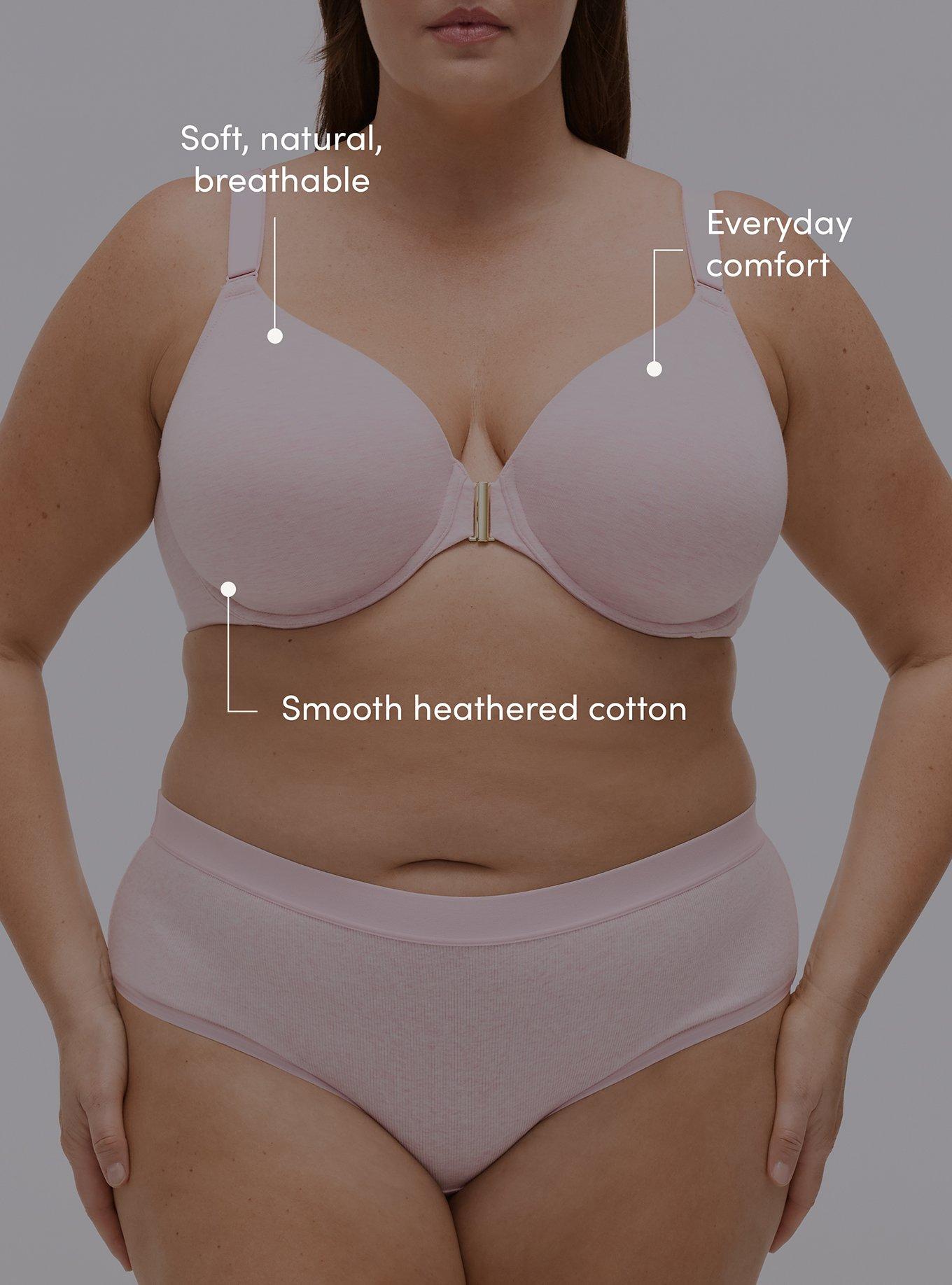 Perfect Coverage Cotton Heather Front-Close Bra, PARFAIT PINK HEATHER, alternate