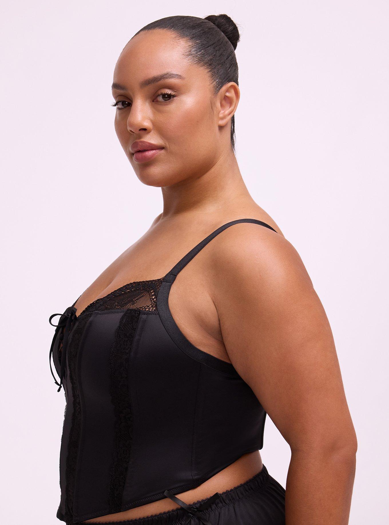 Nightfall Micro Shine & Lace Bustier, RICH BLACK, alternate