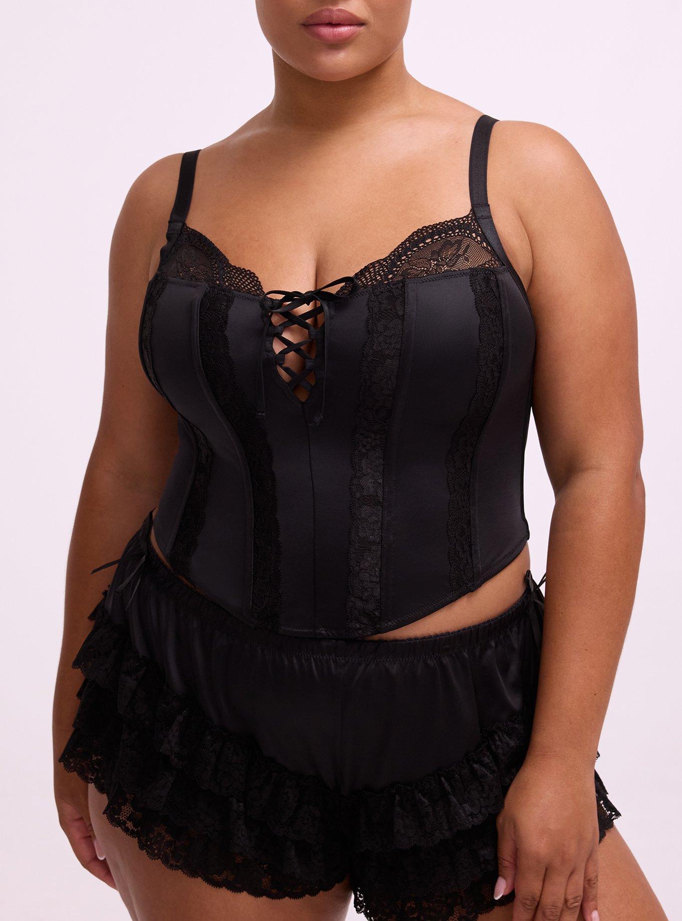 Nightfall Micro Shine & Lace Bustier, RICH BLACK, alternate
