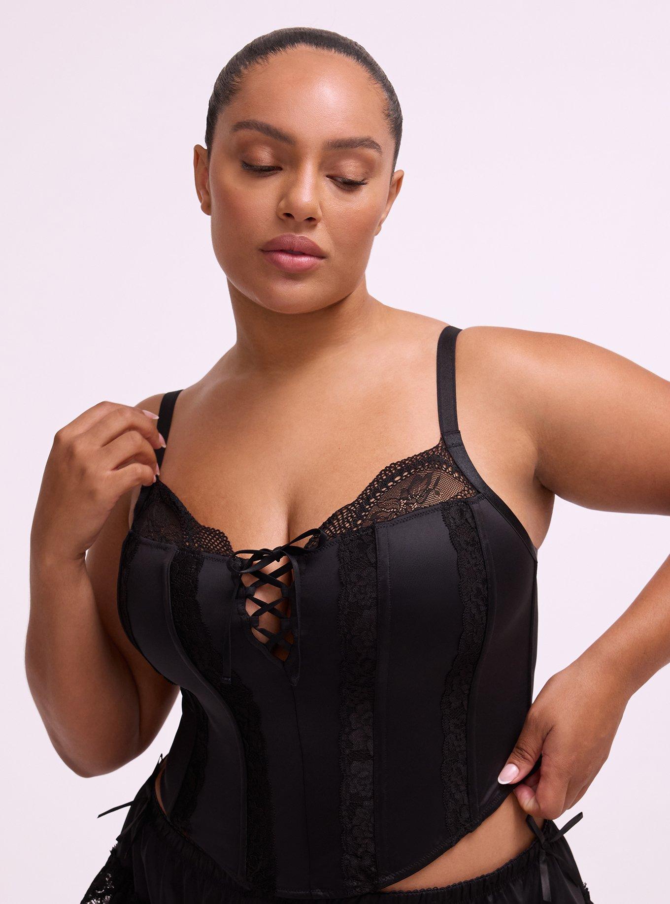 Nightfall Micro Shine & Lace Bustier, RICH BLACK, hi-res