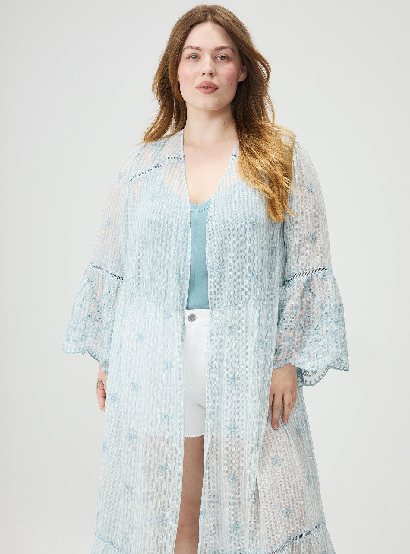 Embroidered Eyelet Maxi Kimono, MORA STRIPE BLUE, alternate