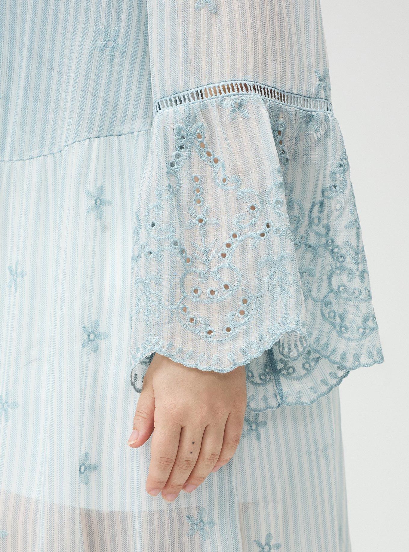 Embroidered Eyelet Maxi Kimono, MORA STRIPE BLUE, alternate