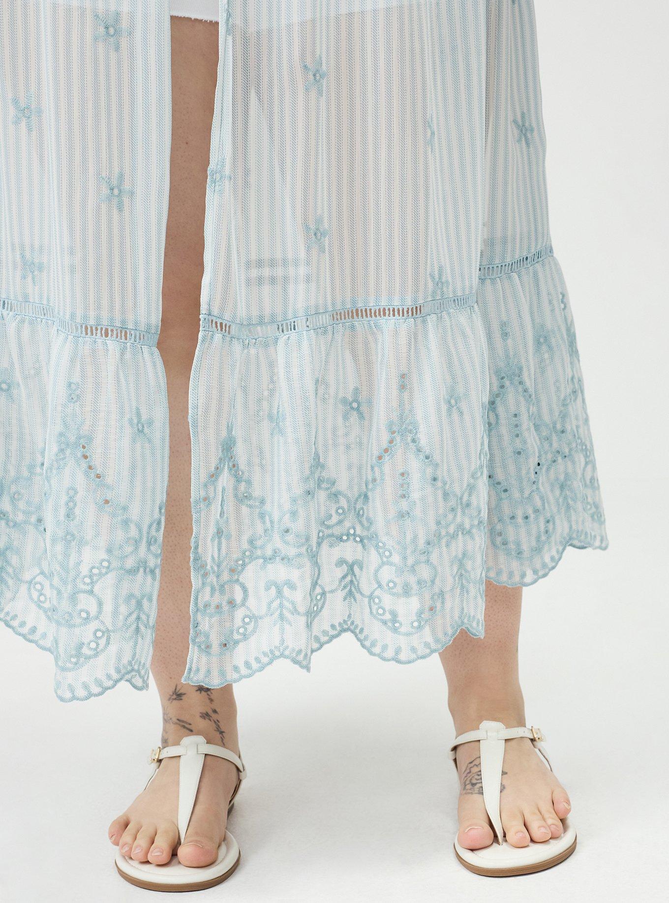 Embroidered Eyelet Maxi Kimono, MORA STRIPE BLUE, alternate