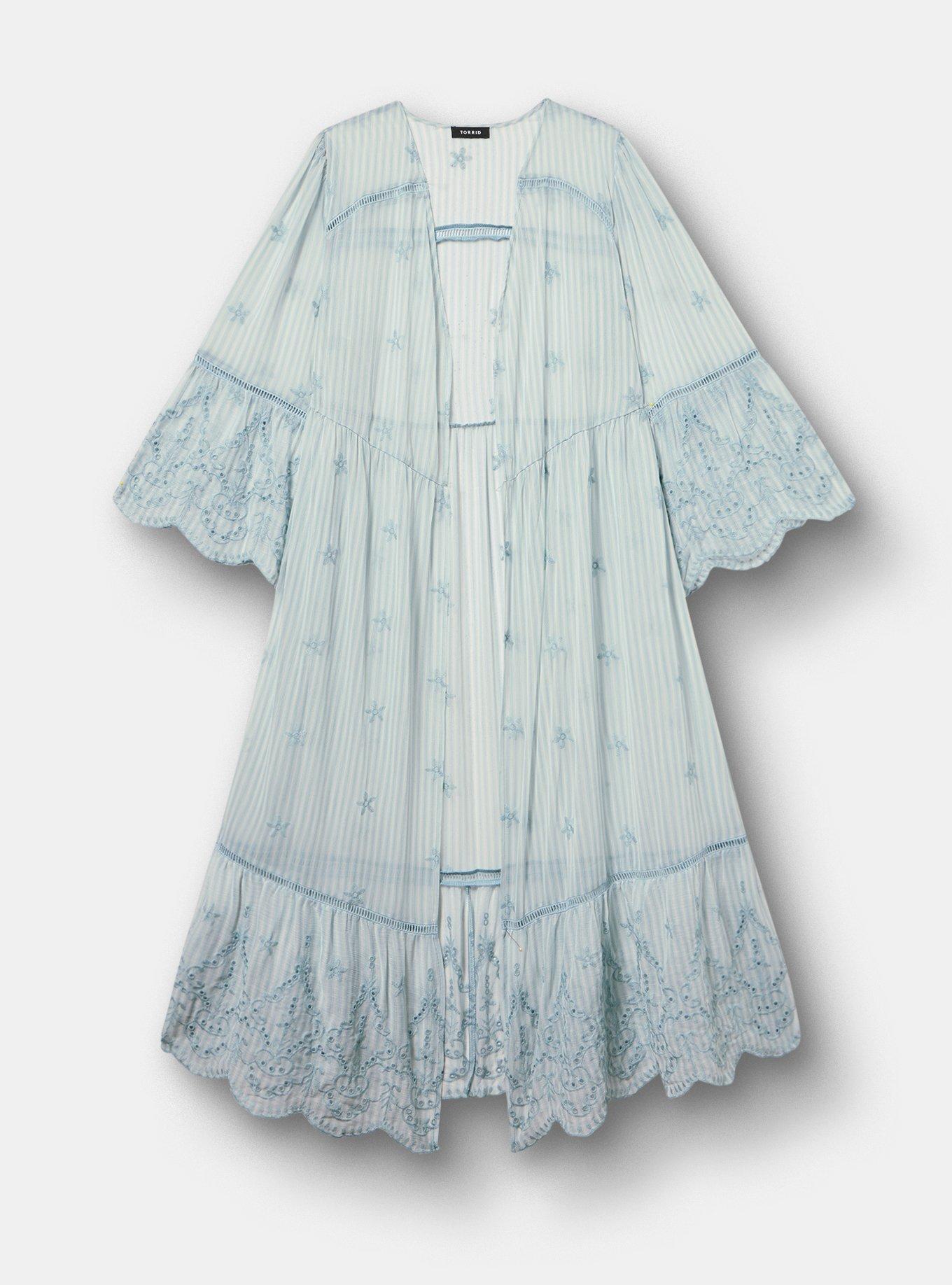 Embroidered Eyelet Maxi Kimono, MORA STRIPE BLUE, hi-res