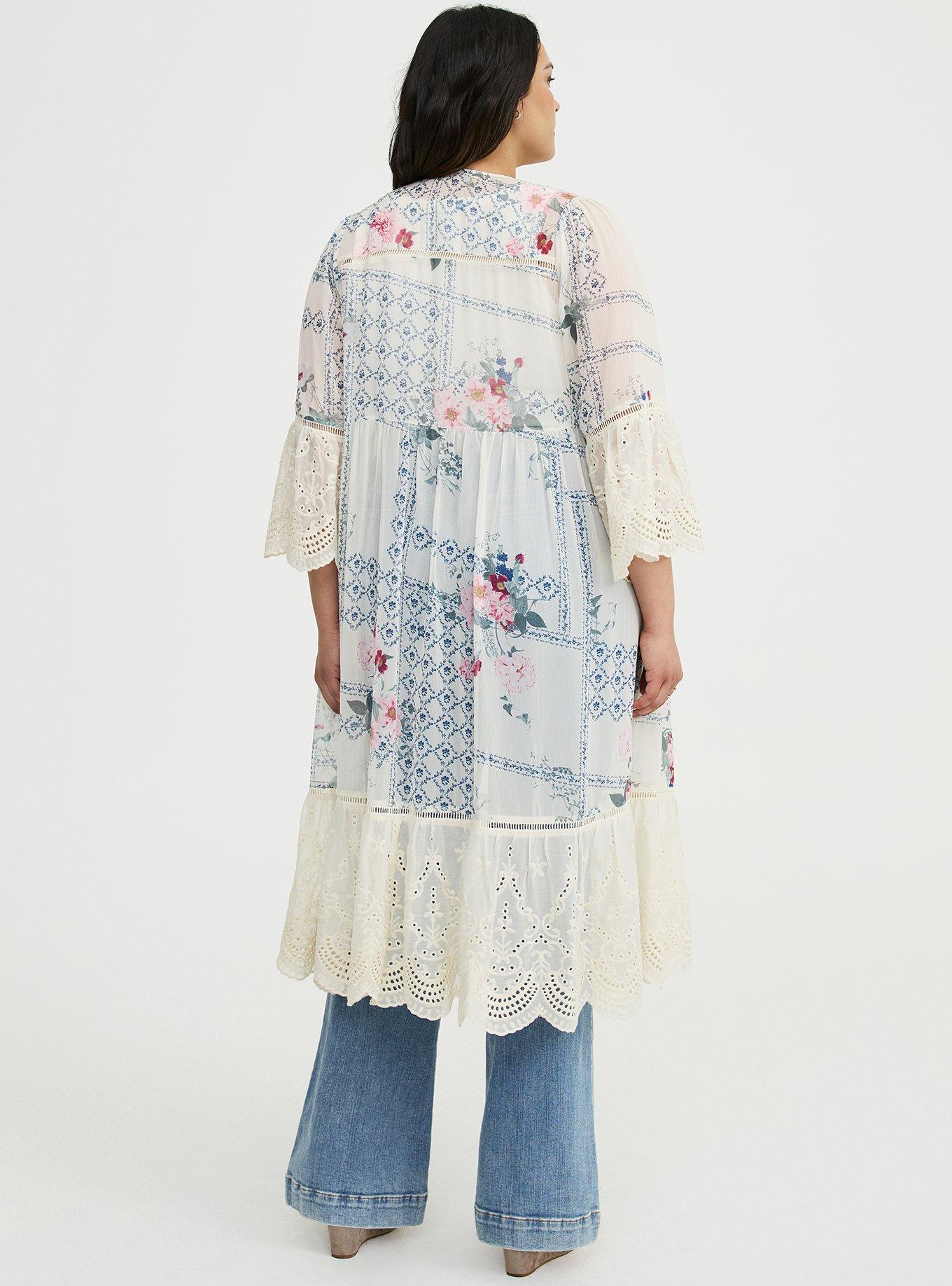 Embroidered Crochet Maxi Kimono, QUILTED FLORAL IVORY, alternate