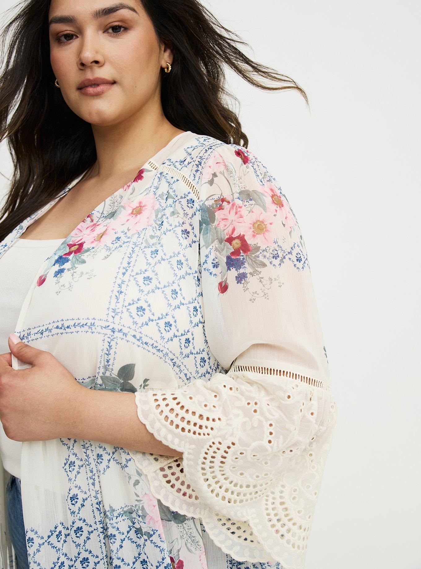 Embroidered Crochet Maxi Kimono, QUILTED FLORAL IVORY, alternate