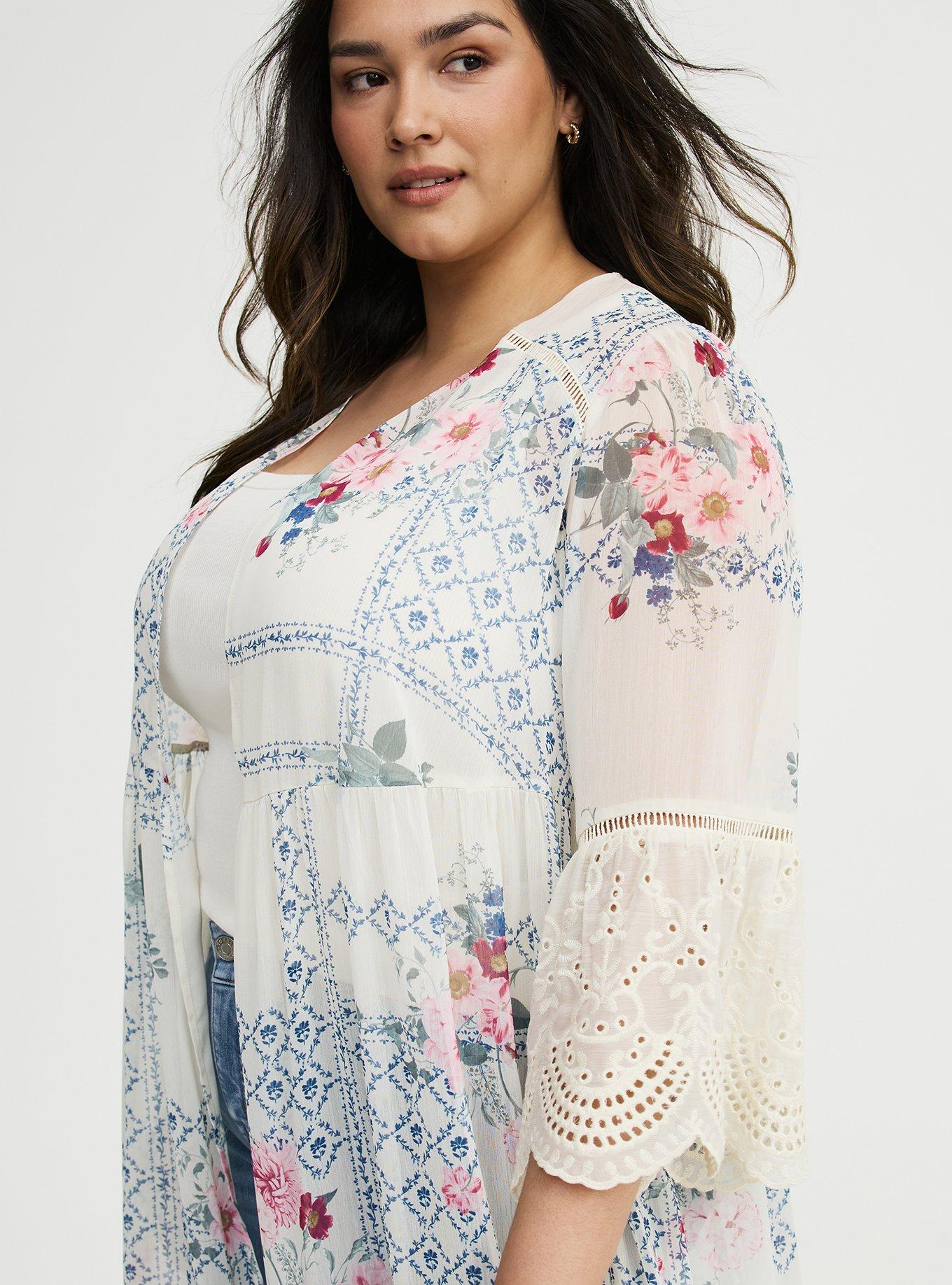 Embroidered Crochet Maxi Kimono, QUILTED FLORAL IVORY, alternate