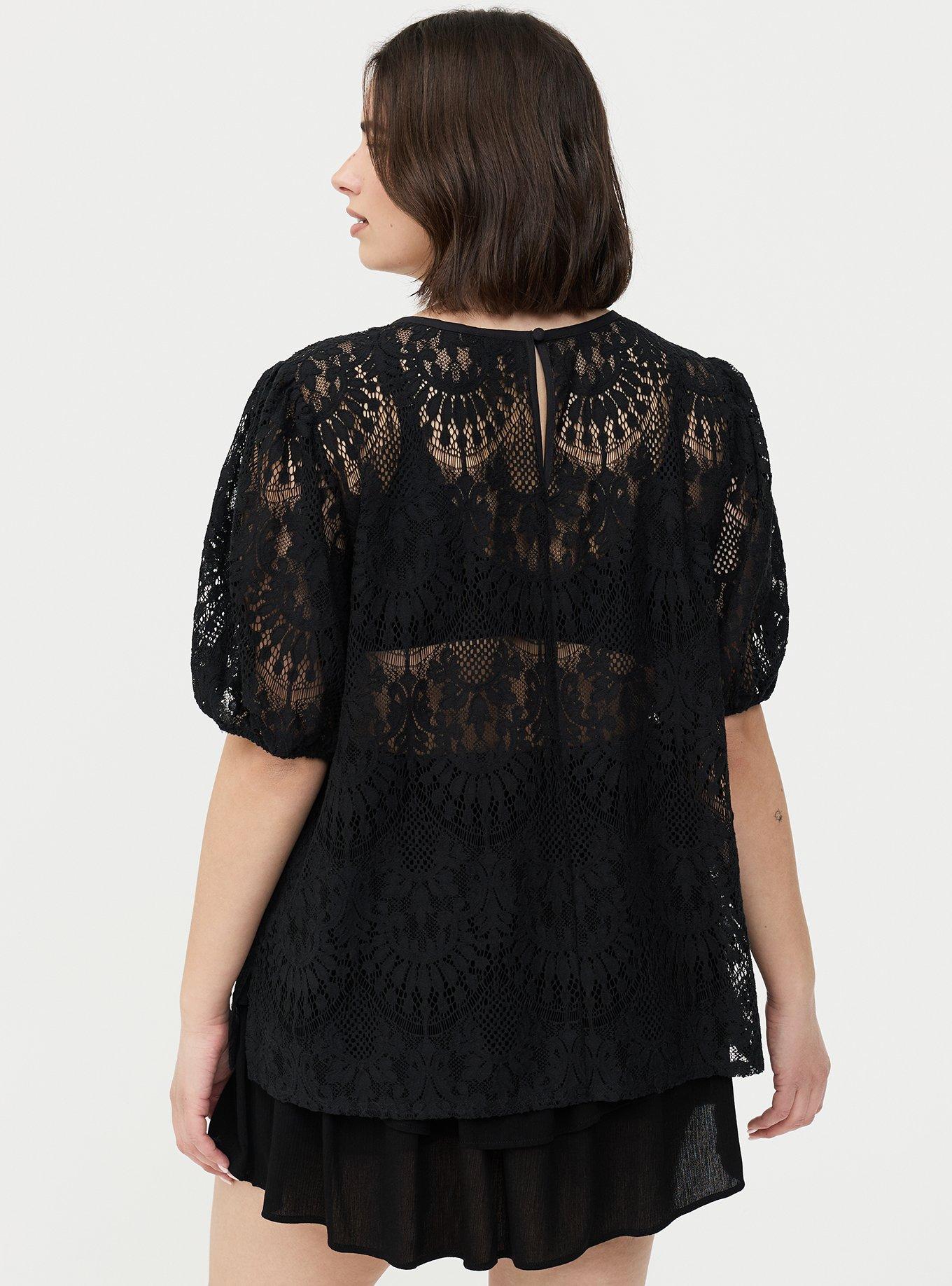 Abbey Lace Puff Sleeve Blouse, DEEP BLACK, alternate