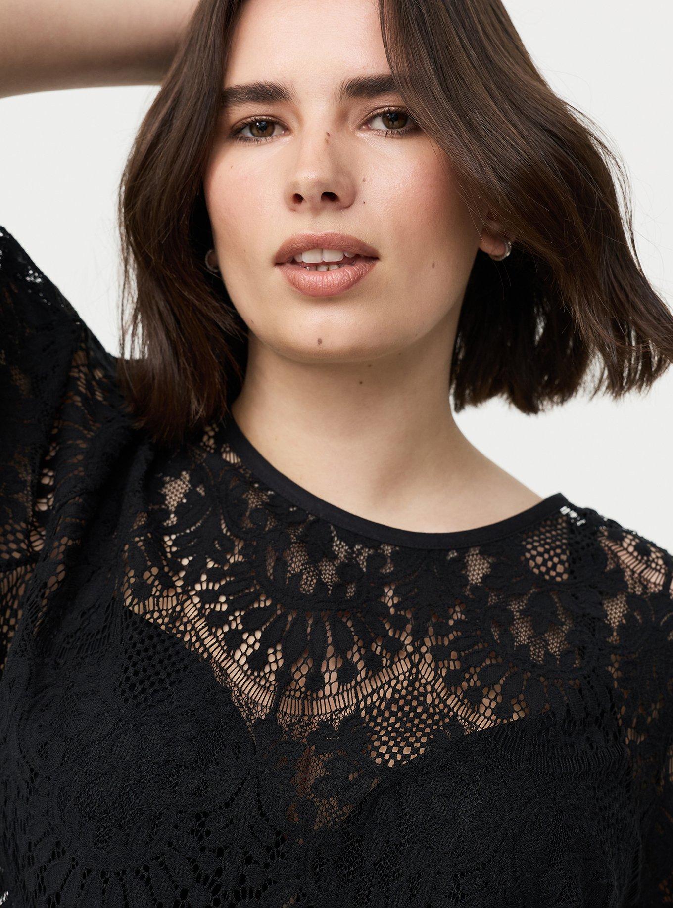 Abbey Lace Puff Sleeve Blouse, DEEP BLACK, alternate