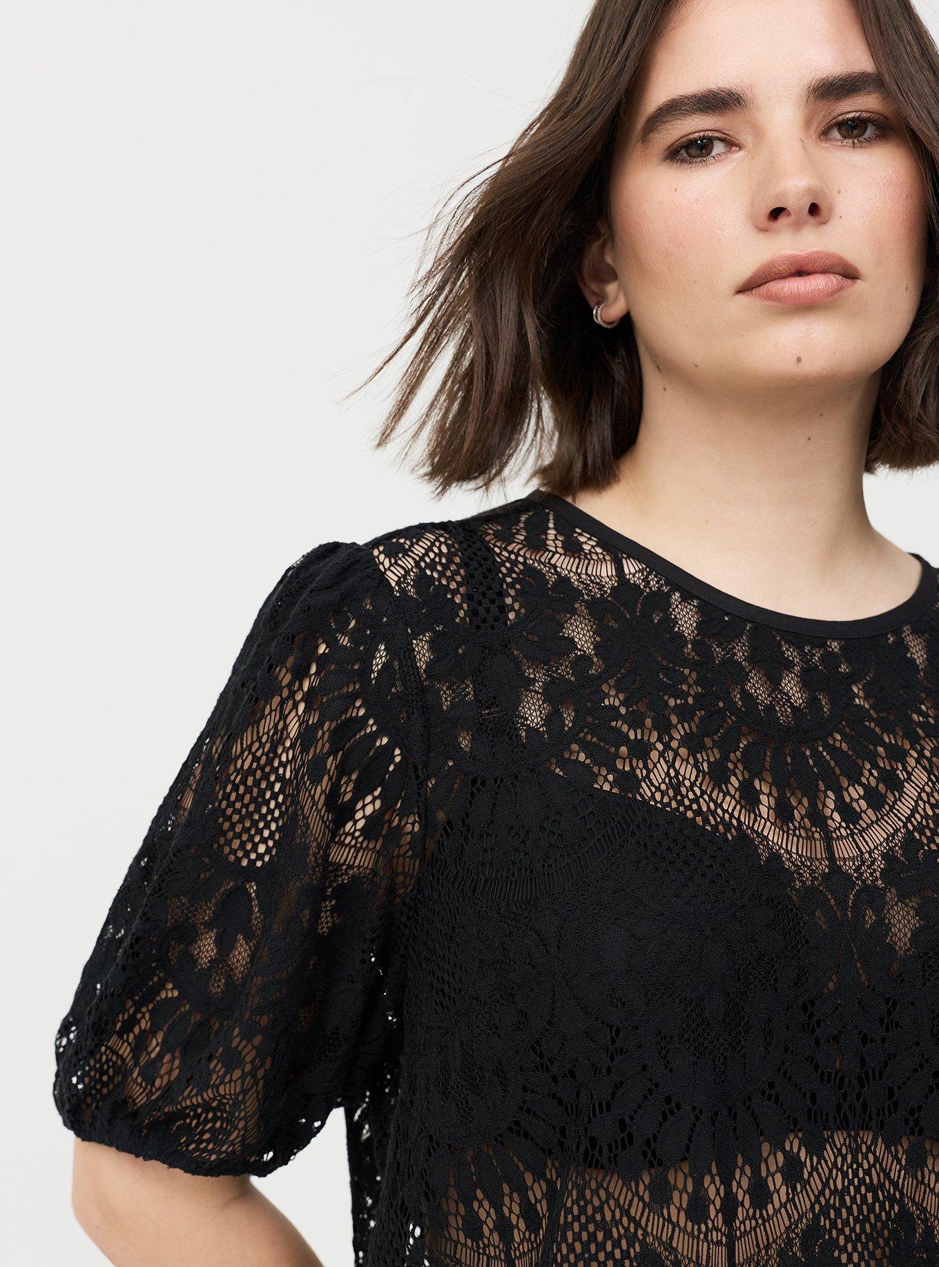 Abbey Lace Puff Sleeve Blouse, DEEP BLACK, alternate