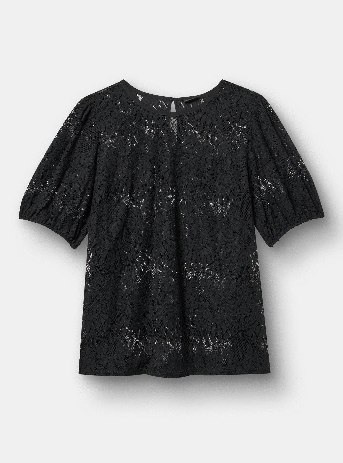 Abbey Lace Puff Sleeve Blouse, DEEP BLACK, hi-res